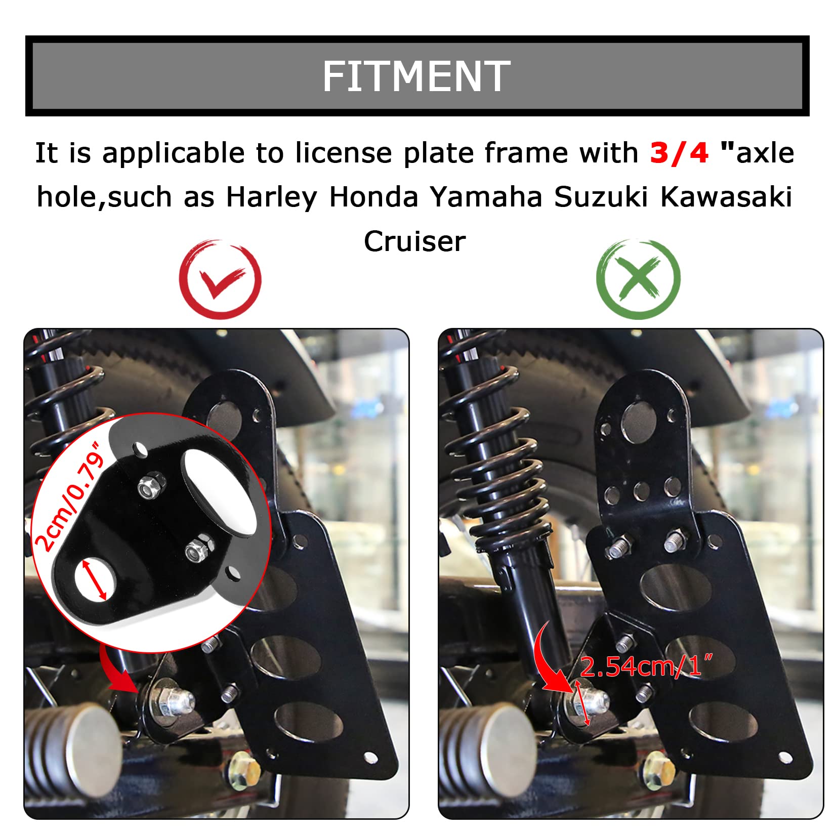 Psler 3/4'' Side Mount Motorcycle License Plate Bracket For Bobber Chopper Suzuki Custom Bike Sportster Bobber Custom(Black)