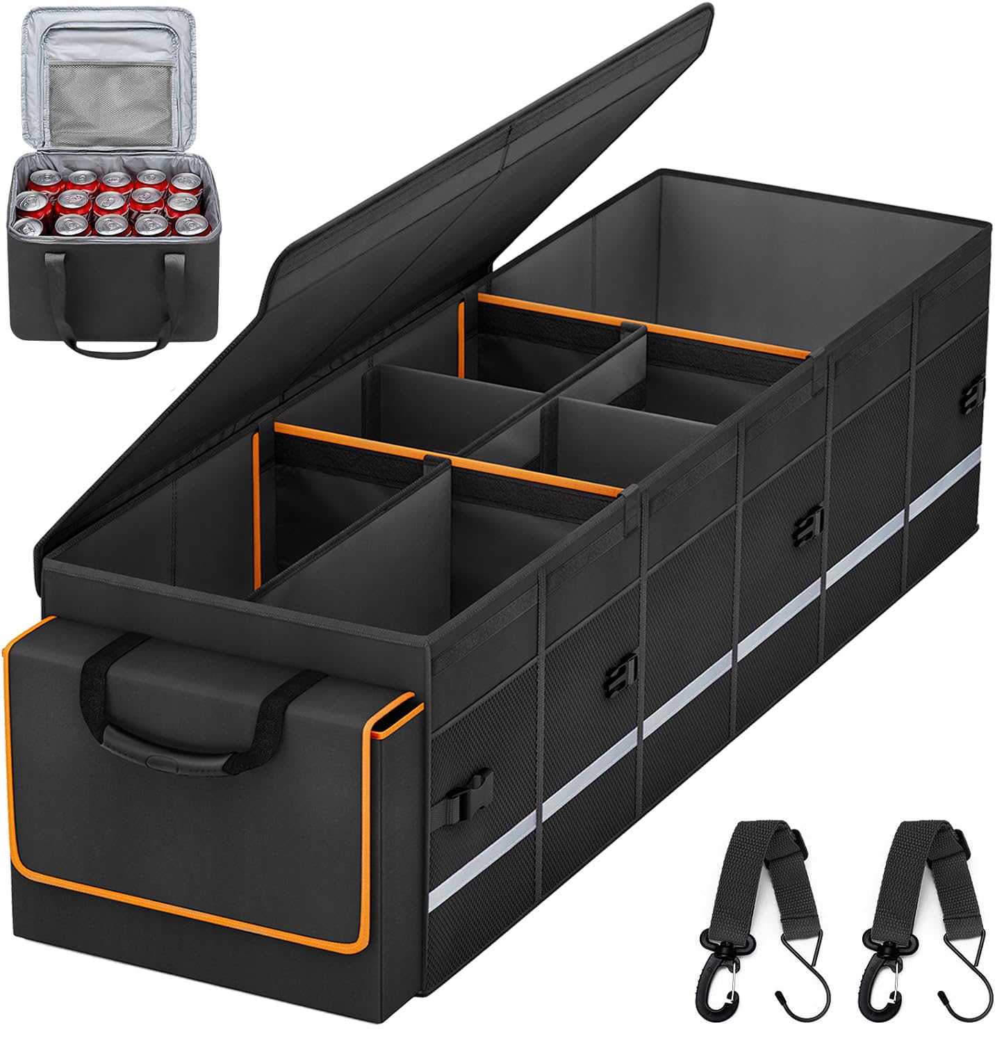 Car Trunk Organizer and Storage with Lid & Removable Leakproof Cooler Bag, Car Accessories 6 Removable Dividers for Custom Space