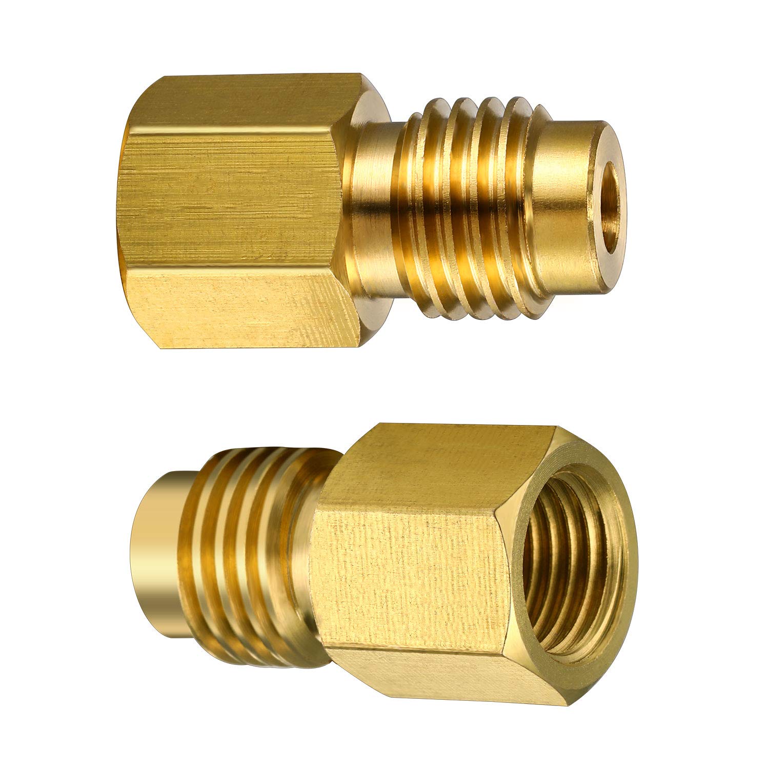 Mudder 4-Piece Brass Refrigerant Tank Adapter Set - R134A to R12, 1/2" Female Acme to 1/4" Male Flare, Includes Vacuum Pump