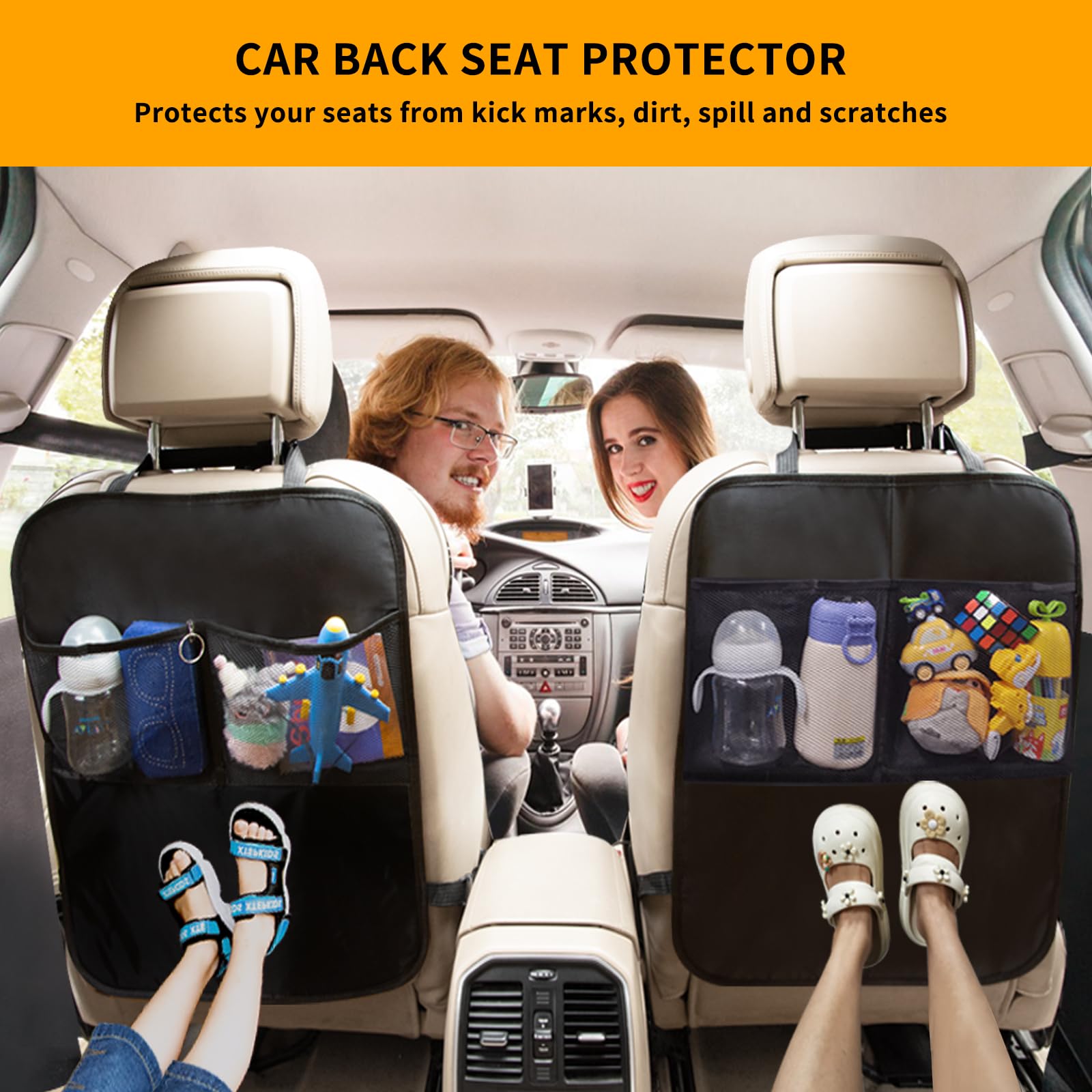 Zecirl 2 Pack Kick Mat Backseat Protector,Back Seat Cover for Kids,Car Seat Back Protectors with 2 Pocket Storage Organizer for