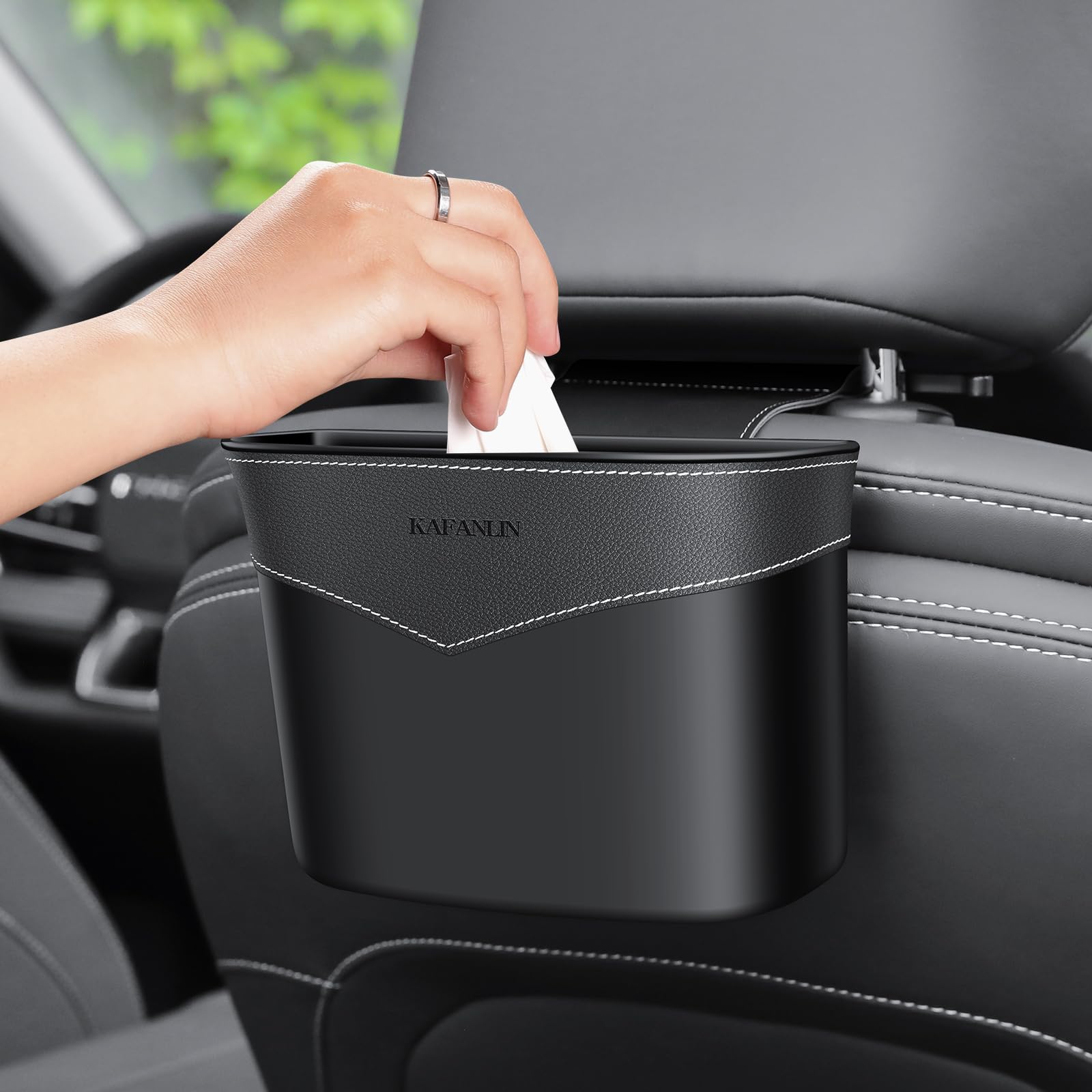 KAFANLIN Car Trash Can Mini Trash Bin Garbage Organizer with Plastic Trash Bag Automotive Small Garbage Bin for Home Office Auto