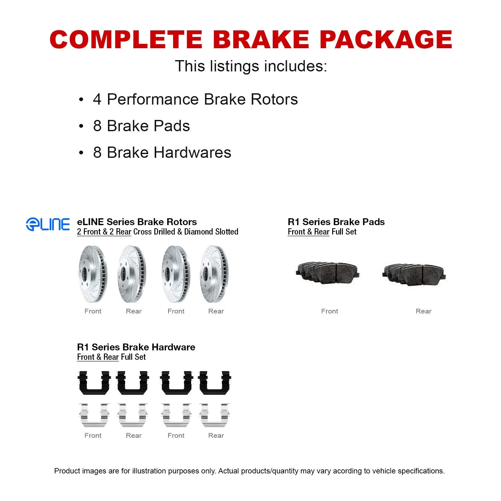 R1 Concepts Front Rear Brakes and Rotors Kit |Front Rear Brake Pads| Brake Rotors and Pads| Ceramic Brake Pads and Rotors |Hardw