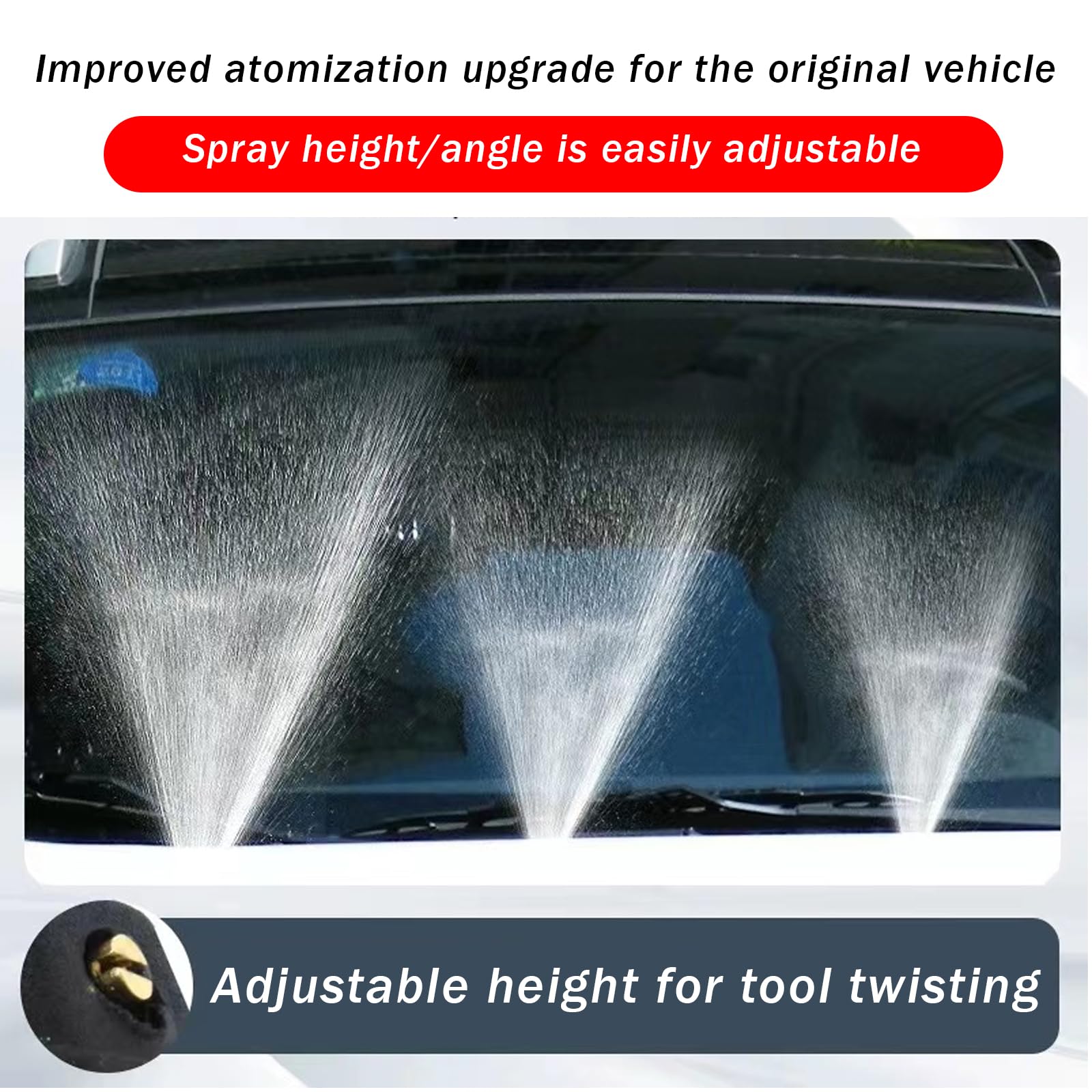 Slykew 2 Pcs Car Windshield Washer, Automotive Wiper Nozzles, Single Hole Adjustable Fan-Shaped Kit, Sprayer Head Replacement Pa