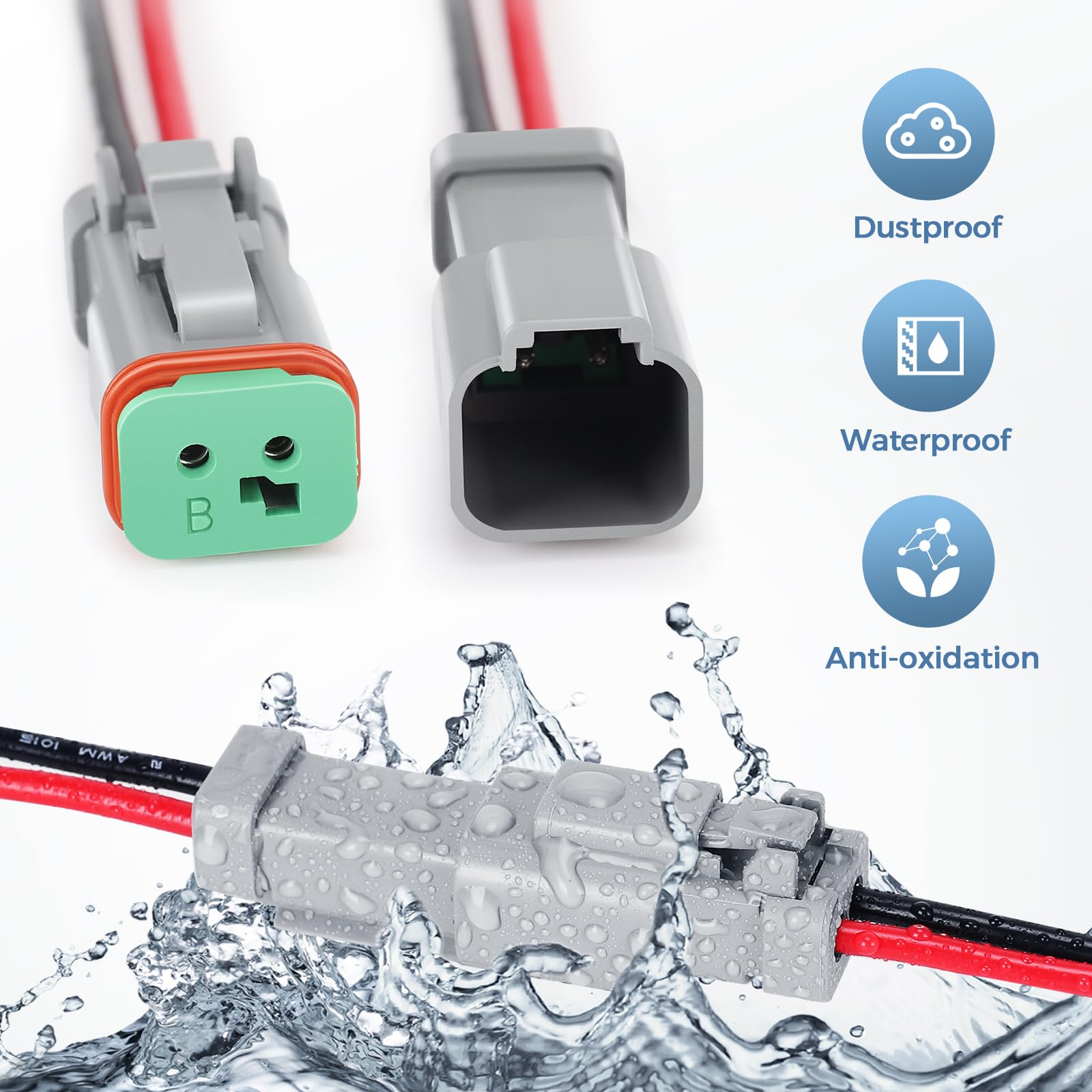 2 Kit Deutsch DT 6 pin Grey Male Female Wiring Harness Deutsch Pigtail 6 Wire Way Waterproof Automotive Electrical Connector 16