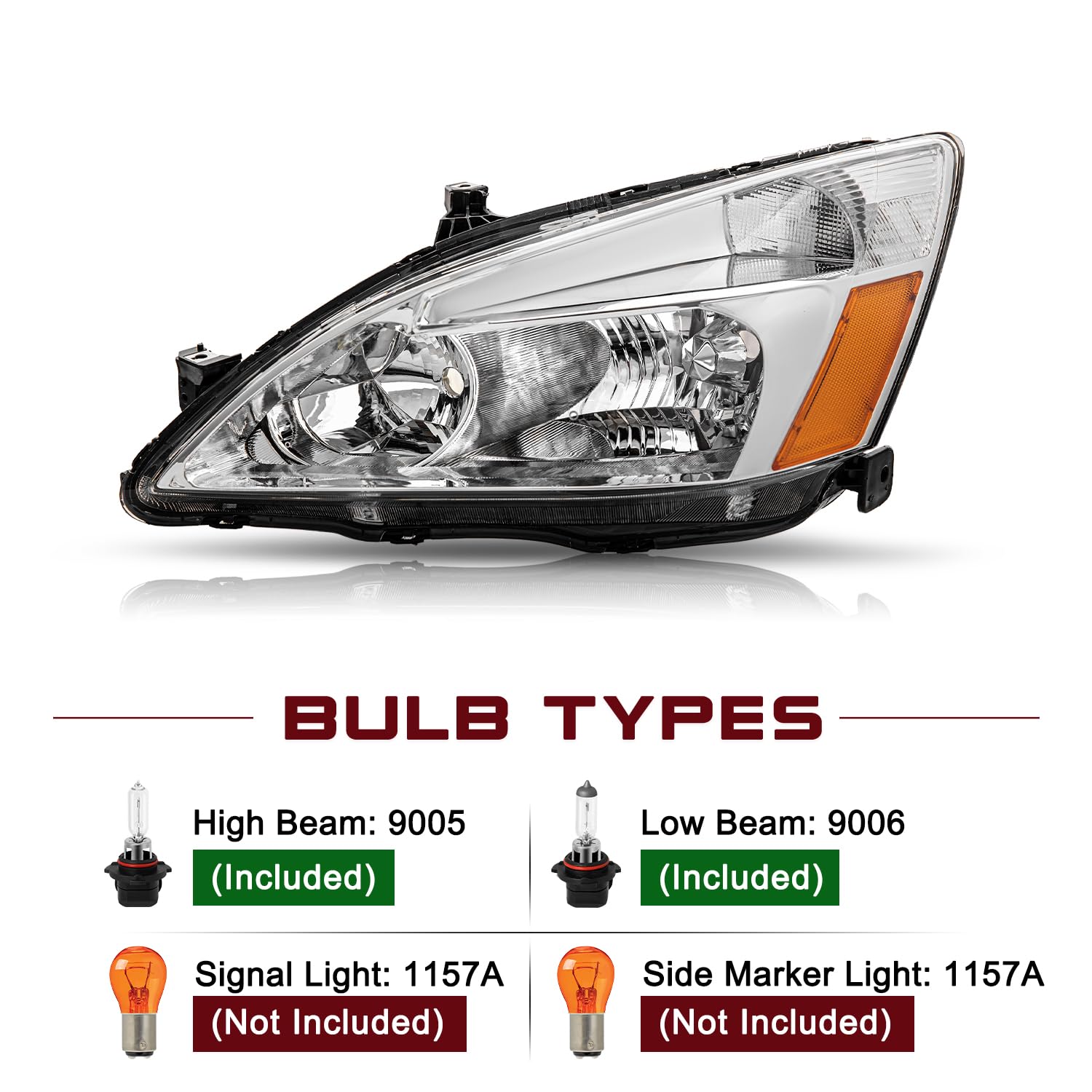 Jsboyat Headlight Assembly Compatible With 2003-2007 Honda Accord Black Housing With Clear Reflector Passenger And Driver Side (