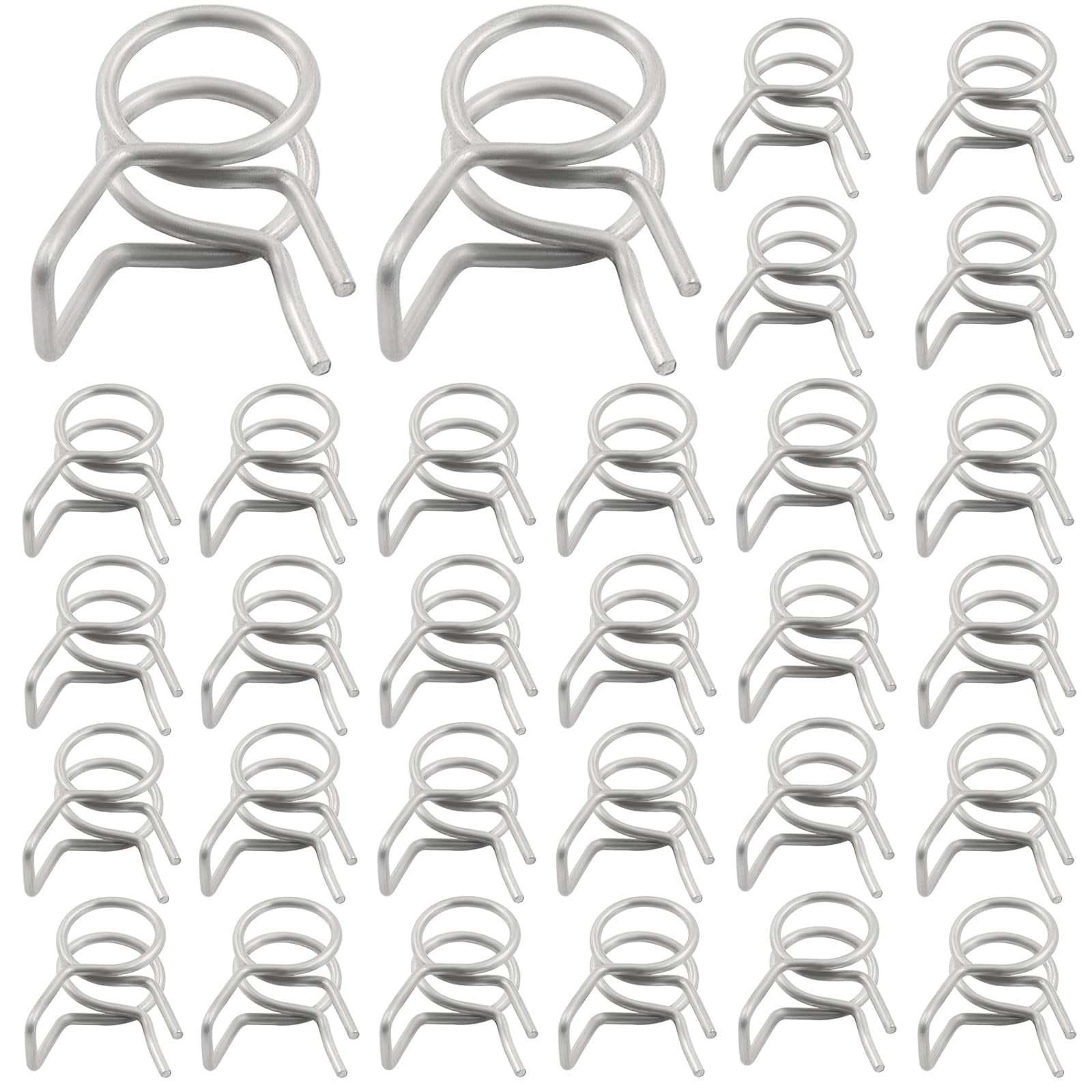 BokWin 30 Pack 6mm Inner Dia Double Wire Spring Hose Clamp, Adjustable Spring Clips, Stainless Steel for Hose, Fuel Line, Water 