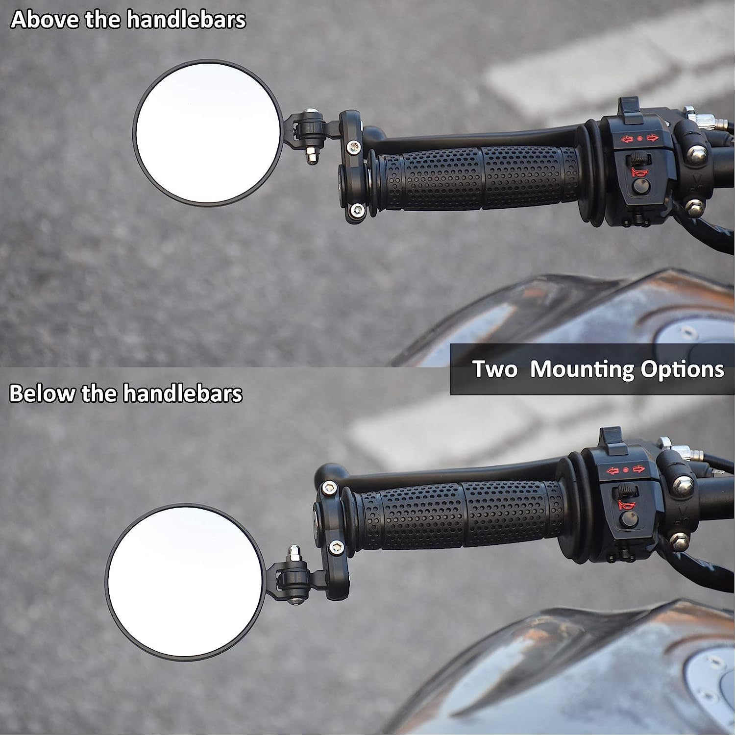 DKMOTORK 001-B Cafe Racer Mirrors Foldable Motorcycle Bar End Rear View Side Mirrors Black for 7/8 Handlebars Compatible with St