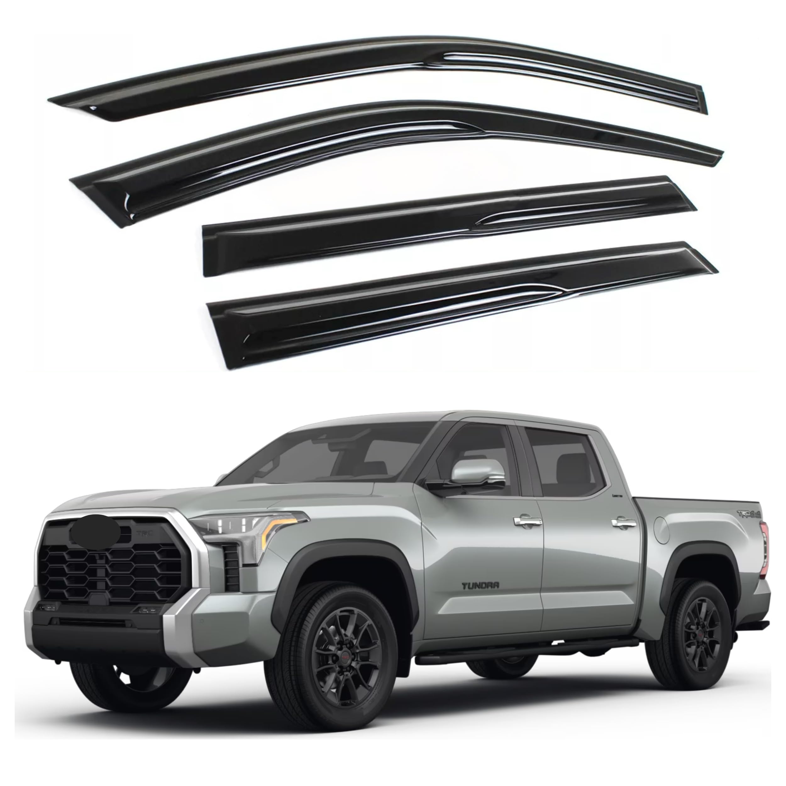 Ig Window Visor For Ram 1500 Crew Cab 2019-2024, Rain Guard Tape-On Side Vent Window Deflector Mugen Style, 2019 2020 2021 2022