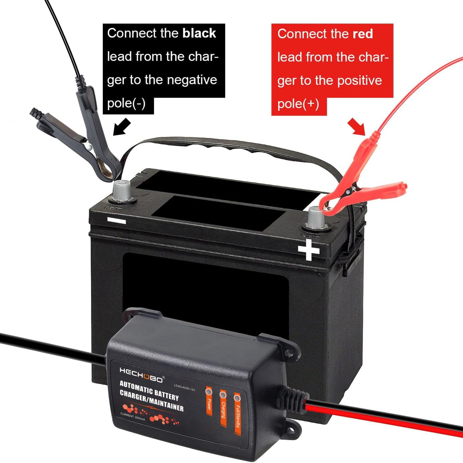 Battery Charger, 12v 2A Trickle Charger for Motorcycle, car, Boat Battery, ATVs, Riding, Mowers and More - 2000mA Battery Mainta