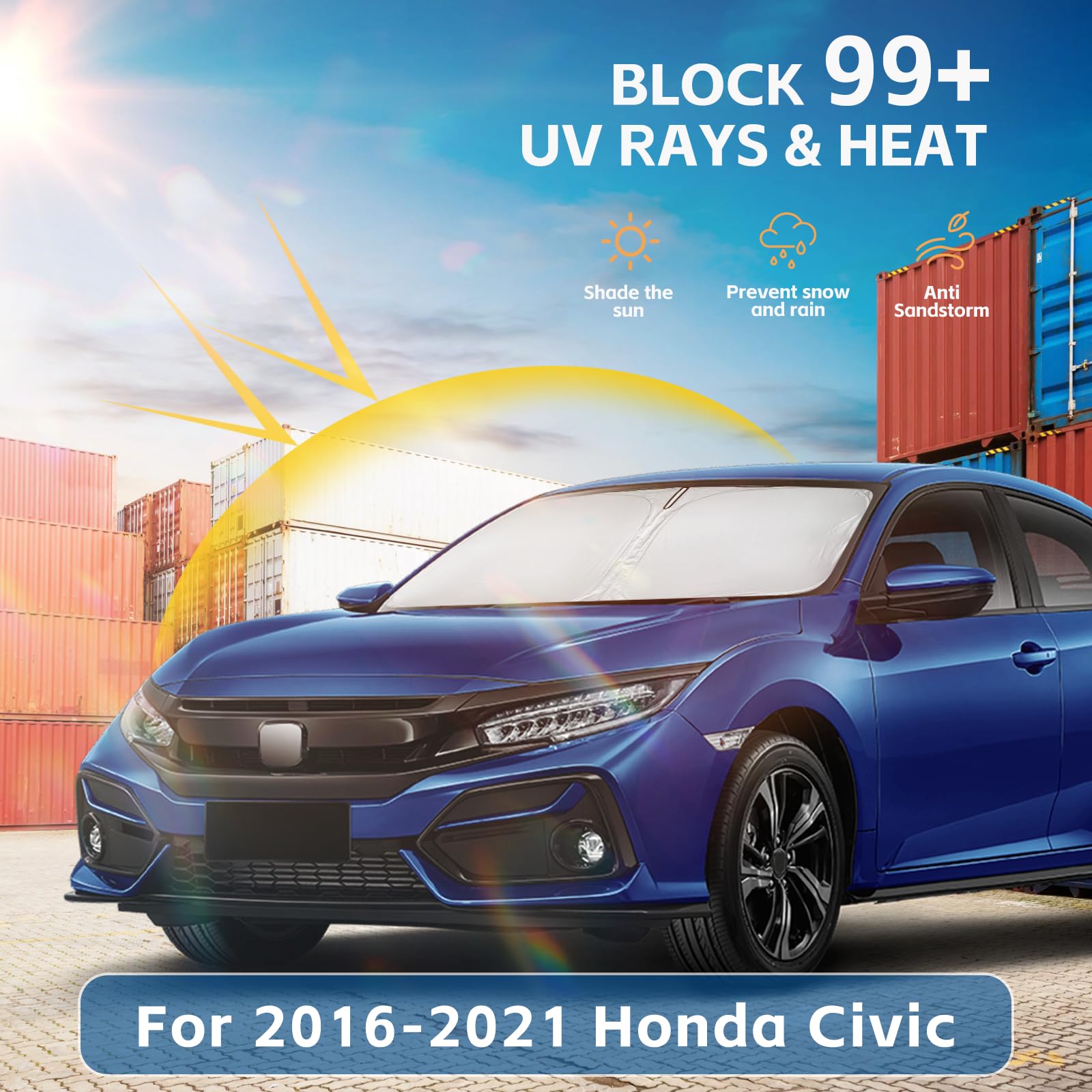 Windshield Sun Shade For Honda Civic 2016-2021 Accessories 4-Layer 240T Front Window Shade Custom Fit Civic Sun Visor Foldable S