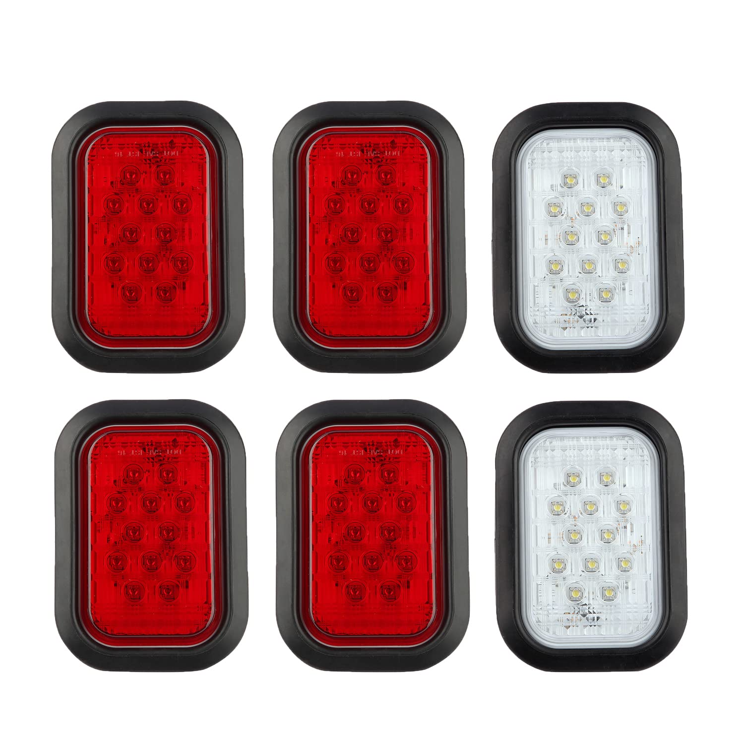 Partswcgg 6Pcs 5''X3'' Rectangle Led Stop/Turn/Tail/Brake & Backup Reverse Truck Trailer Tail Hitch Lights 12 Led W/Grommets & 3