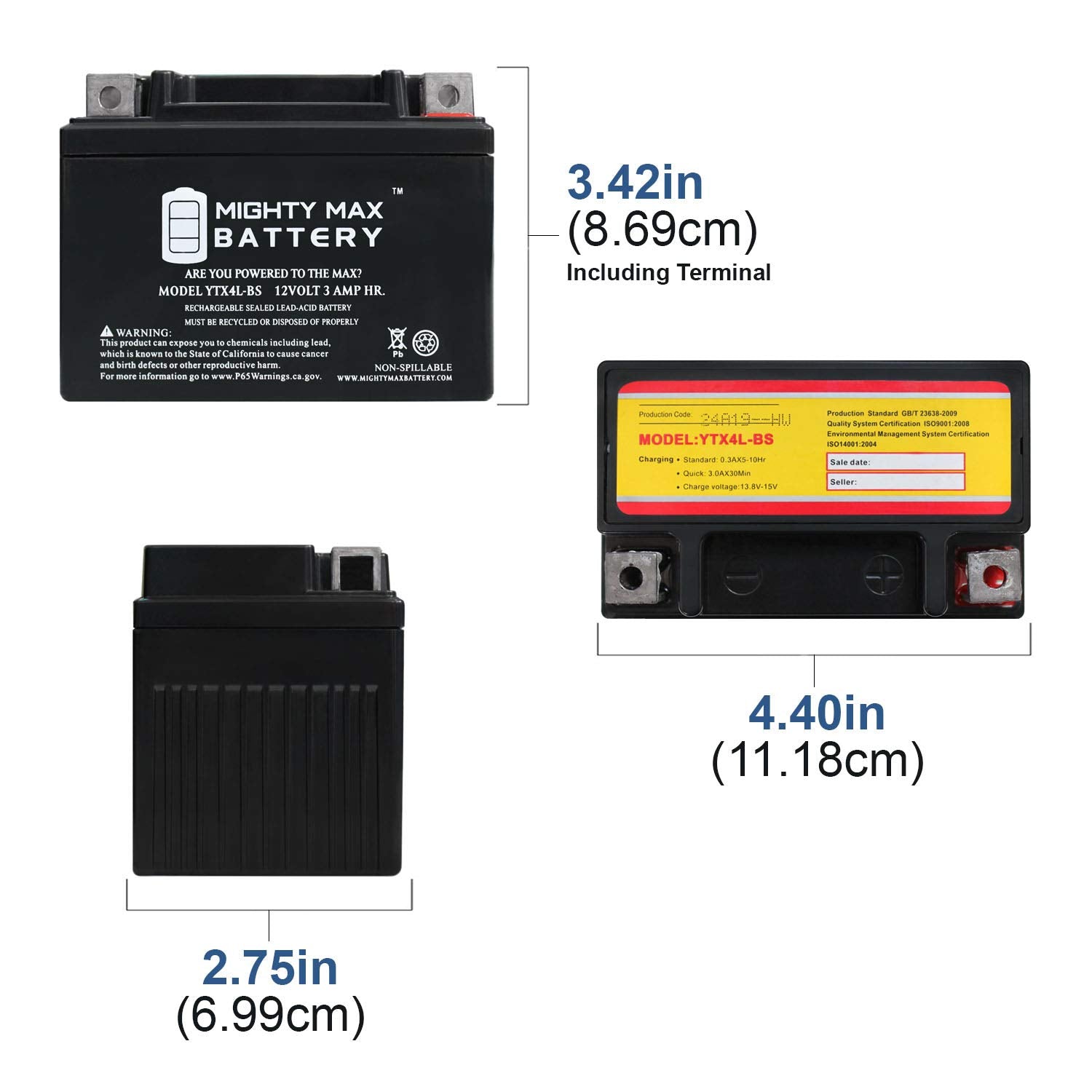 Mighty Max Battery Ytx4L-Bs 12 Volt 3Ah Motorcycle Battery Replaces Ytx4L-Bs - 6 Pack