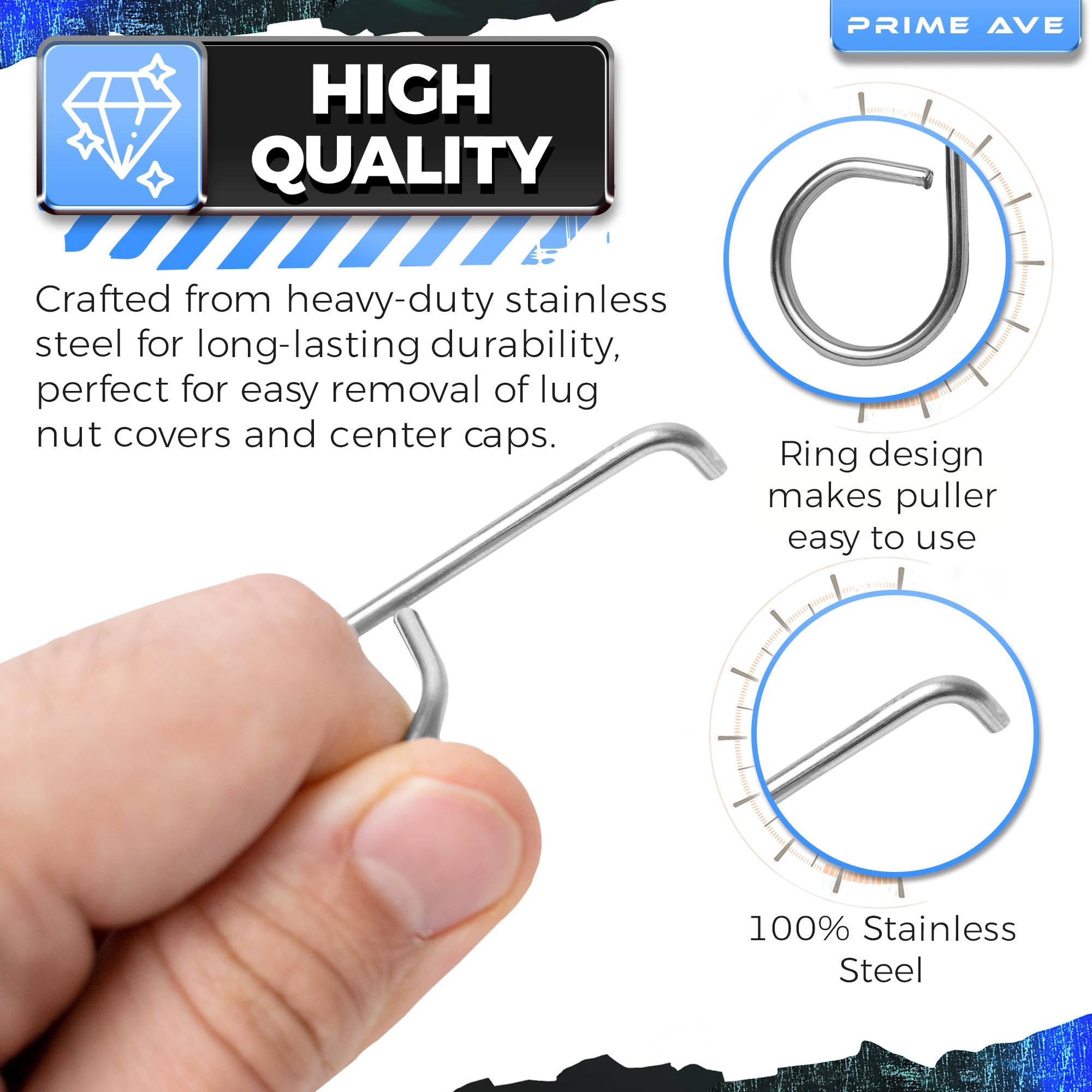 Prime Ave Wheel Lug Nut Cap Cover & Center Cap Removal Tool Set- Plastic & Stainless Steel Lug Nut Pullers Compatible/Replacemen