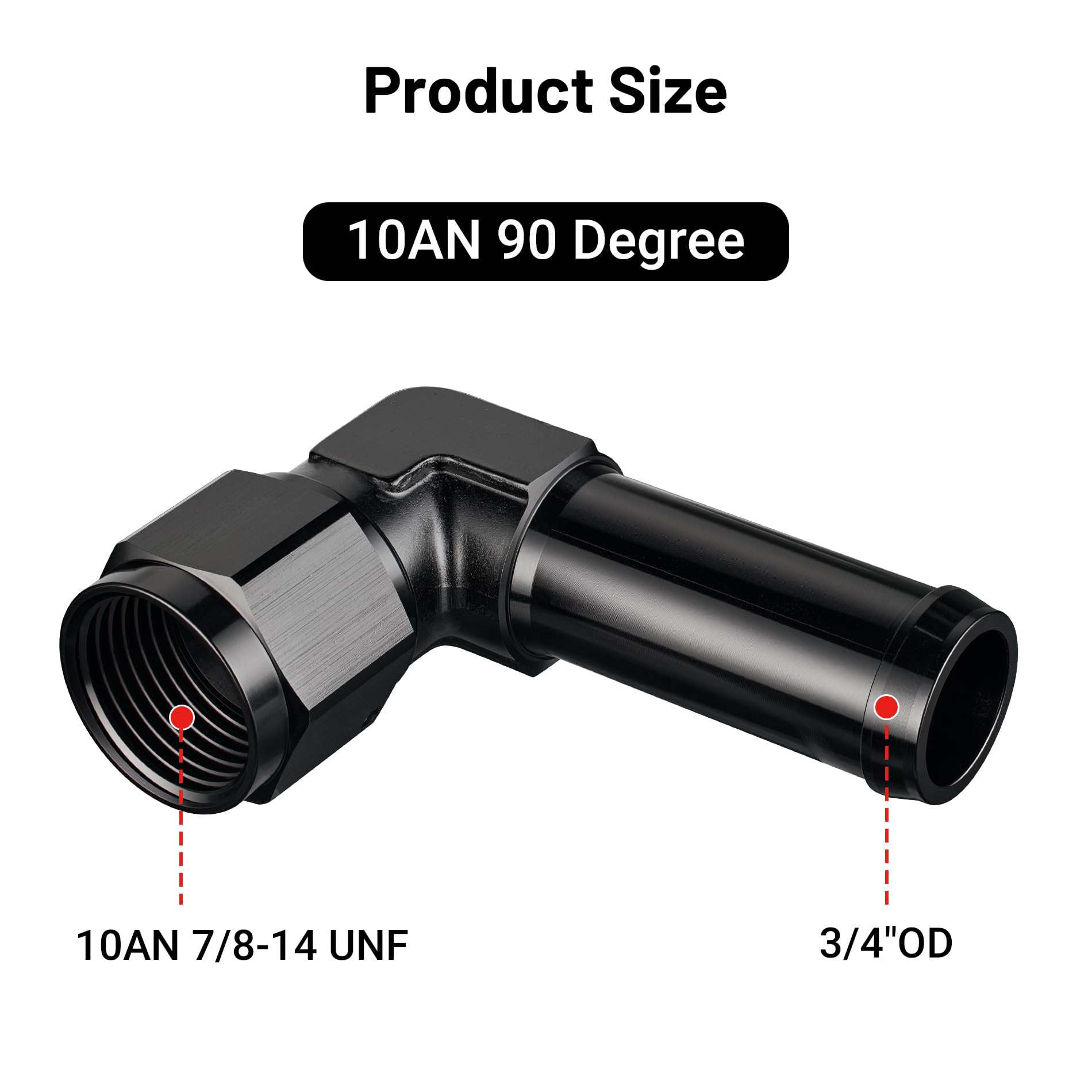 EVIL ENERGY 10AN Female to 3/4" Barb Hose Fitting, 90 Degree Swivel, Black Aluminum