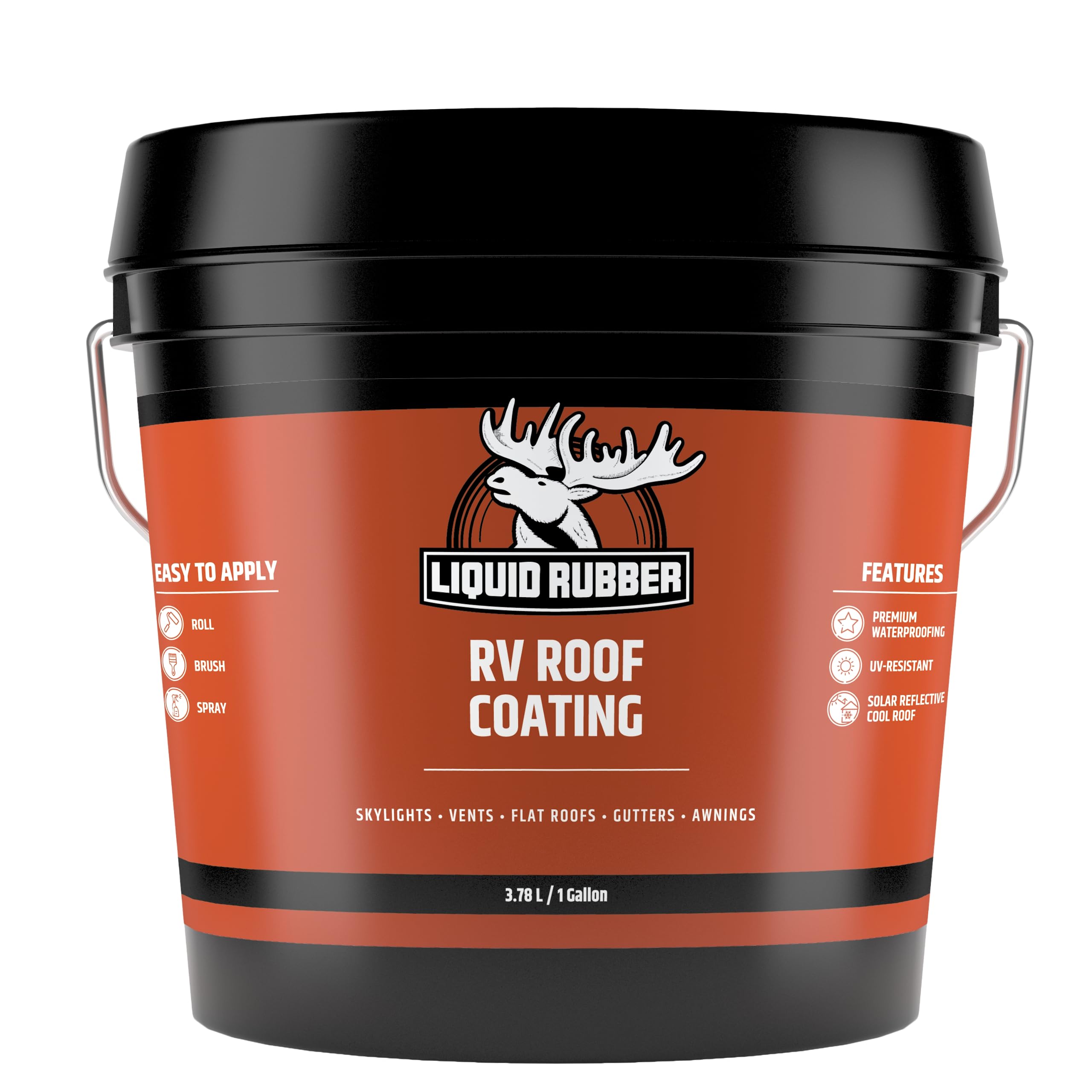 Liquid Rubber Rv Roof Coating Solar Reflective Sealant Waterproof Trailer Roof Repair Kit Includes: Rv Roof Coating 5 Gallon, Edpm Primer 1G, Smart Cleaner 1 Gallon, Seam Tape, Lap Sealant