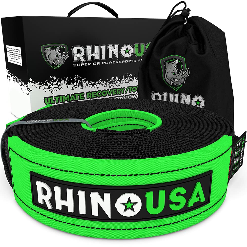 Rhino USA Recovery Tow Strap (4 x 30)  40,320lb Break Strength  Emergency Recovery Strap Tow Rope for Diesel Trucks, Backhoe