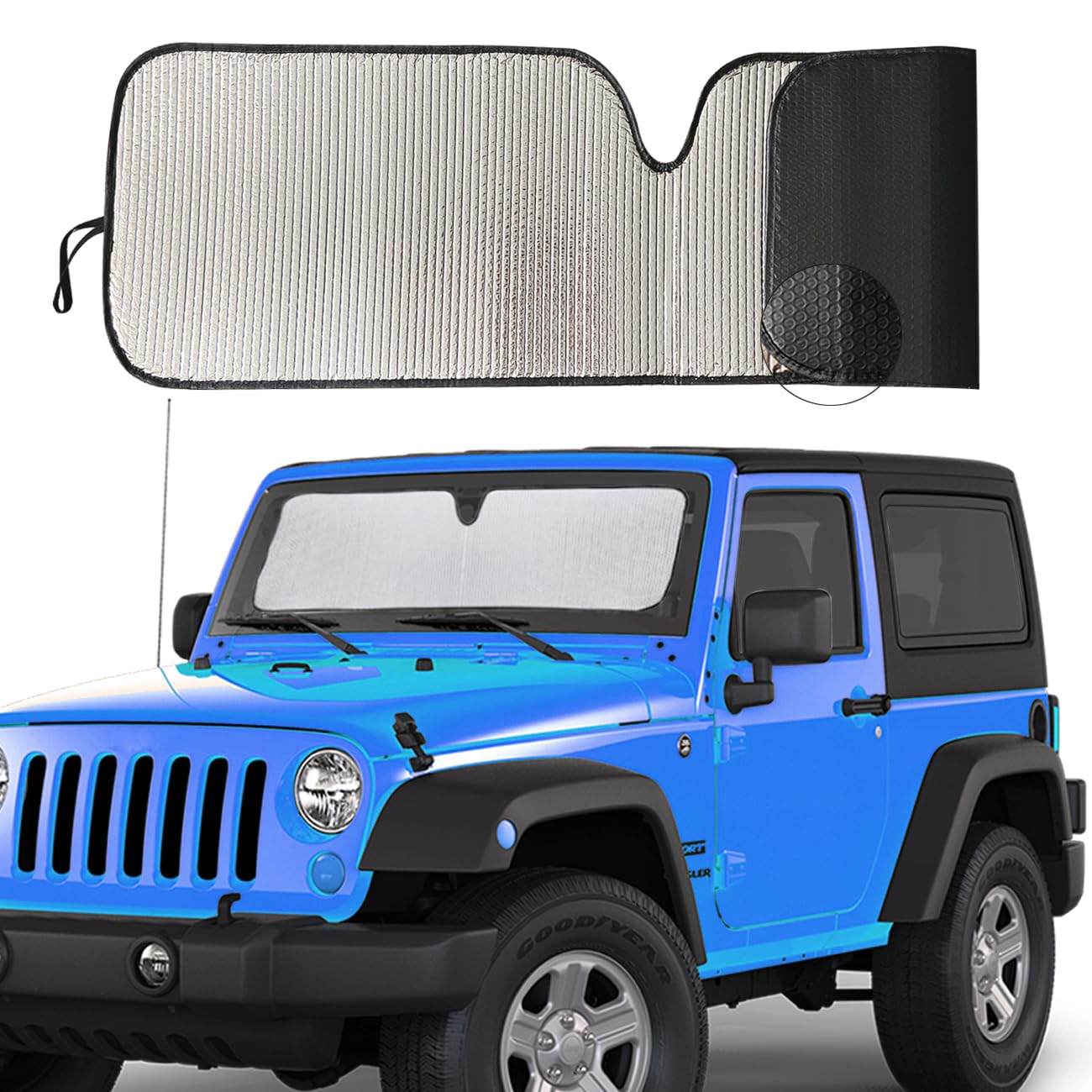 Windshield Sunshade for Jeep Wrangler,Sun Visor Windshield Shade Blocks UV Rays,Shade Heat Shield Compatible with Jeep Wrangler 