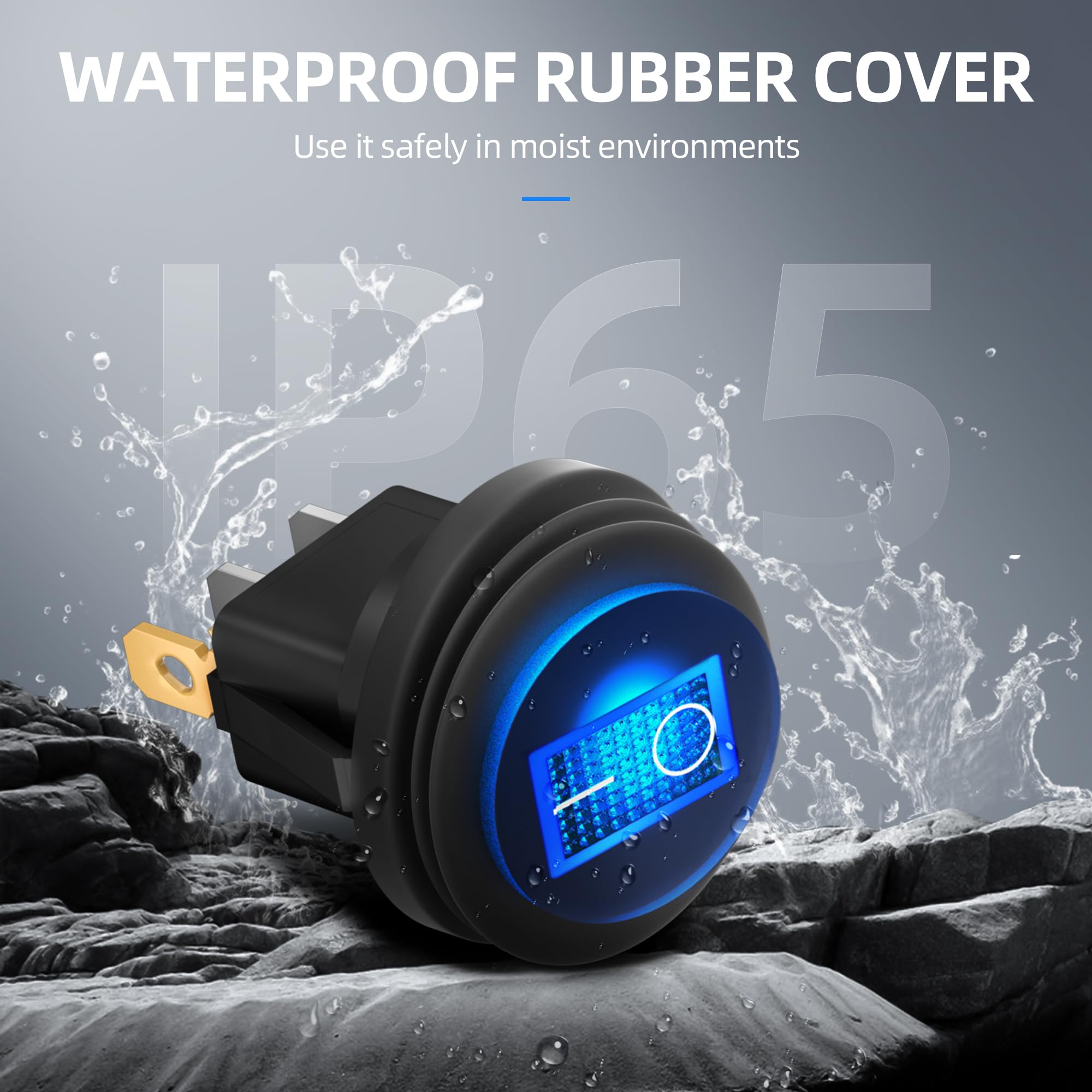 DaierTek Round Rocker Switch 12V 20A UL Listed Waterproof Marine Round Toggle Switch LED Lighted ON Off Switch Heavy Duty 3 Colo