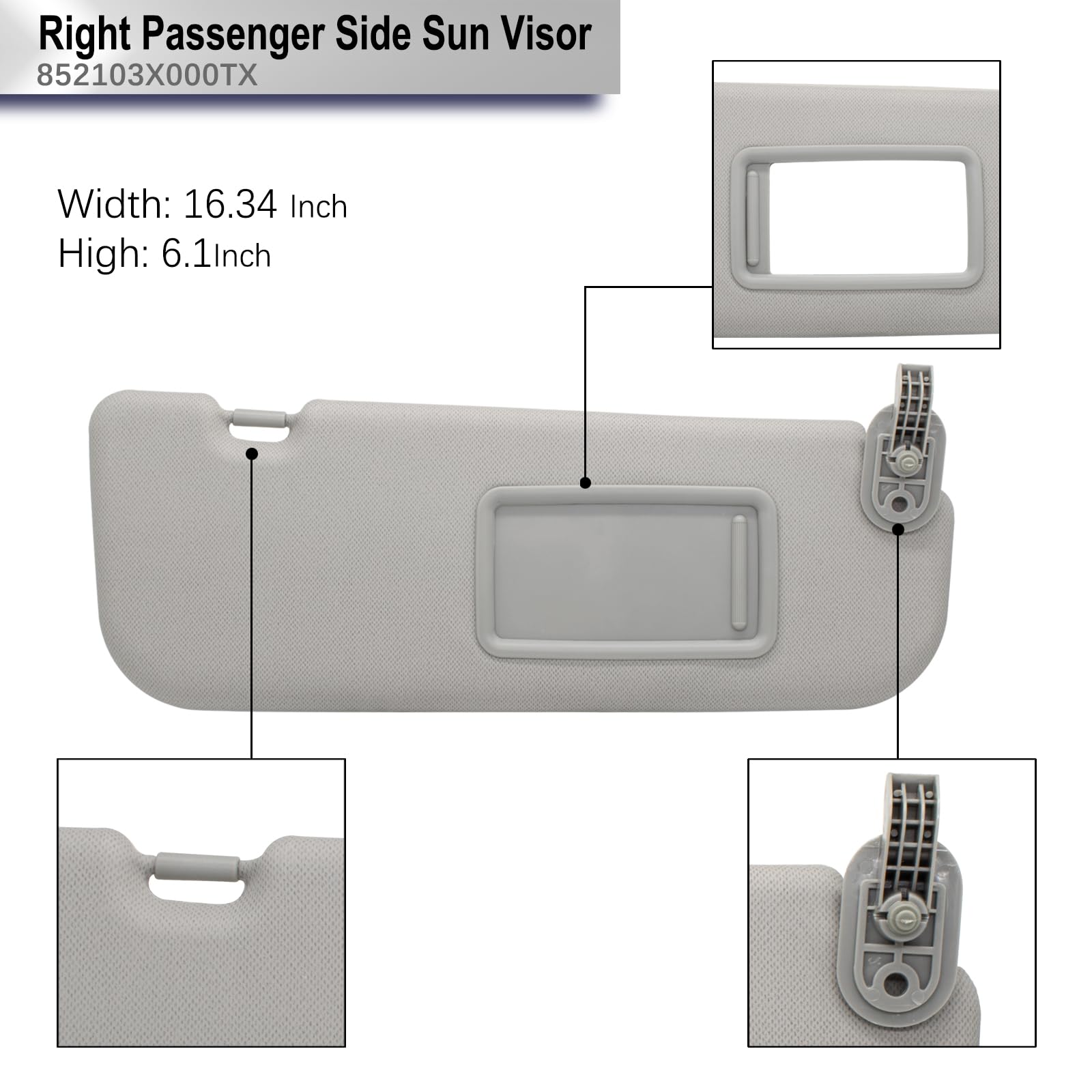 Crazyparts Passenger Right Side Sun Visor Compatible With Hyundai Elantra 2011-2015 Hyundai Veloster 2006-2016 Replacement Oem N