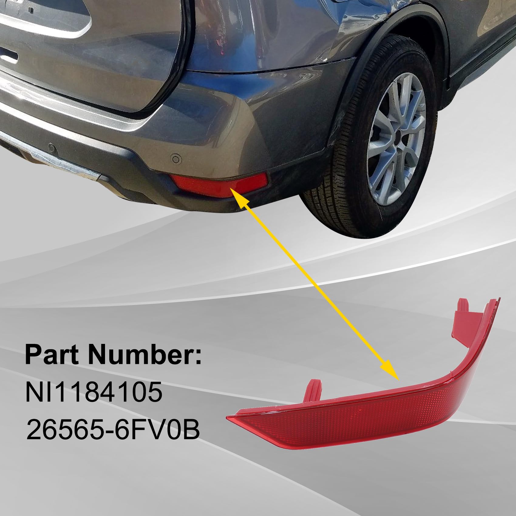 Priprilod Rear Bumper Reflector Tail Light for Nissan Rogue 2017-2019, ABS, Passenger Side, Model 26565-6FV0B