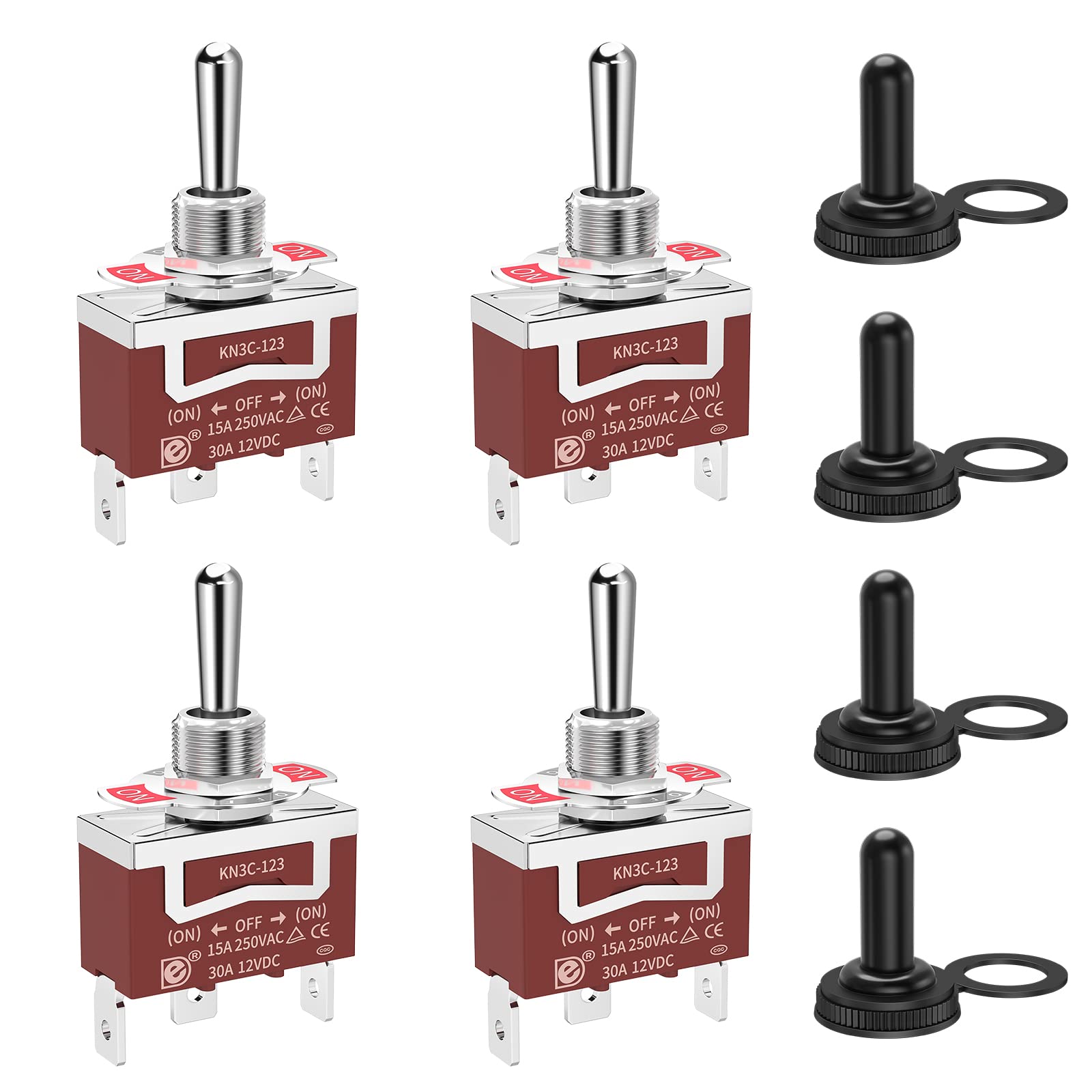 Rvboatpat 12 Volt Momentary Toggle Switch (On)-Off-(On) 3 Way Waterproof Toggle Switch 12V Dc 30A For Marine Boat Auto Winch Rev