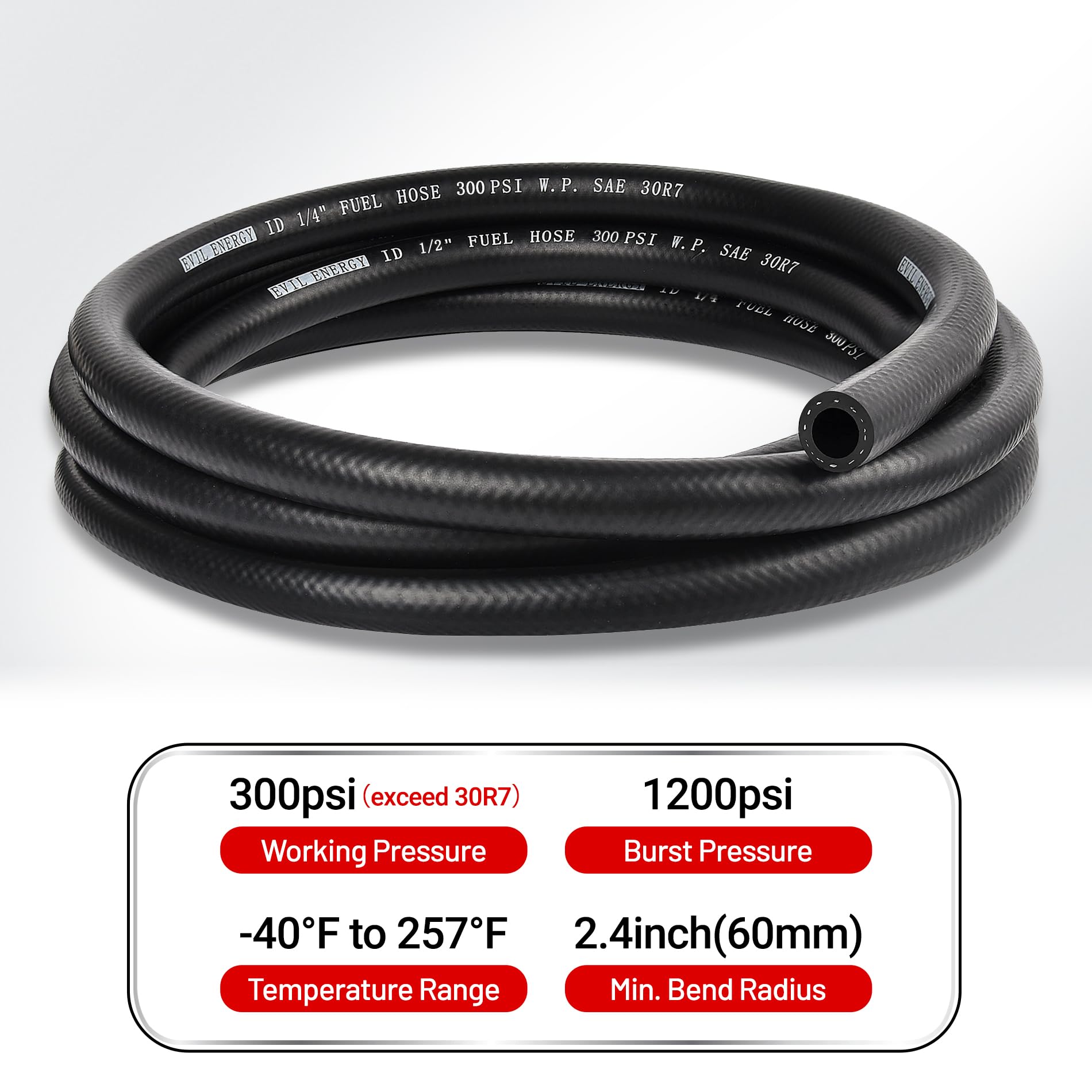Evil Energy 1/4 Fuel Hose Line Push Lock Nbr Rubber Sae 30R7 5Ft 300Psi