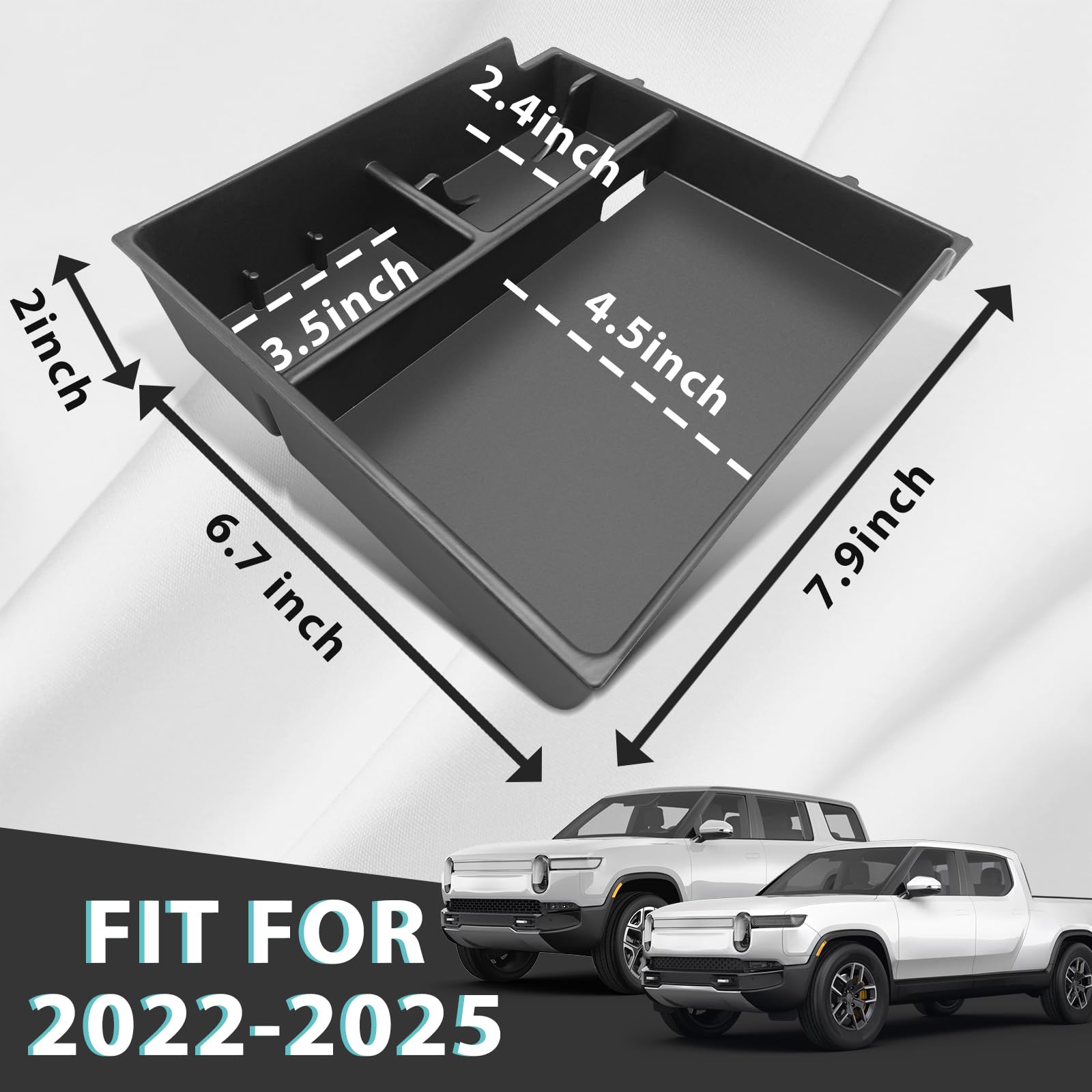 Bestevmod Center Console Organizer Tray Compatible With 2022-2025 Rivian R1T/R1S Removable Coin Holder Armrest Storage Box Abs M