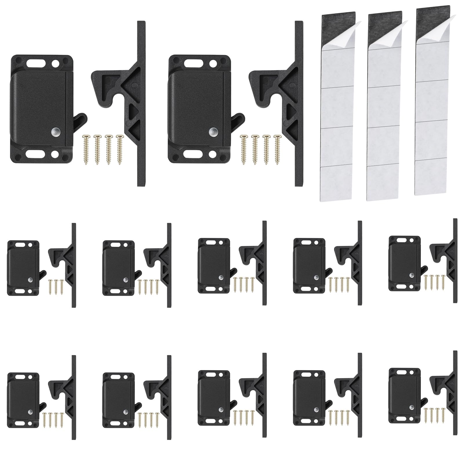 Rv Drawer Latches And Catches, 12 Pack Rv Cabinet Door Latches And Catches, 10 Lbs Pull Force Latch For Rv Camper Motor Home Trailor Office Cabinet Drawer, With Mounting Screws And Double-Sided Tape