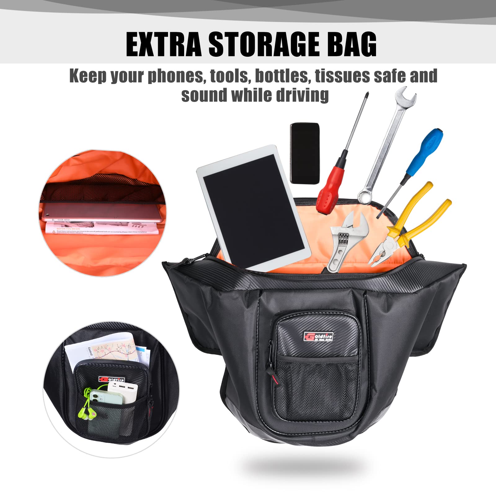Sresk UTV Center Seat Storage Bag, Black Vinyl, One Size, Model SK61069042 for Polaris General 1000/1000-4 / XP 1000/XP 4