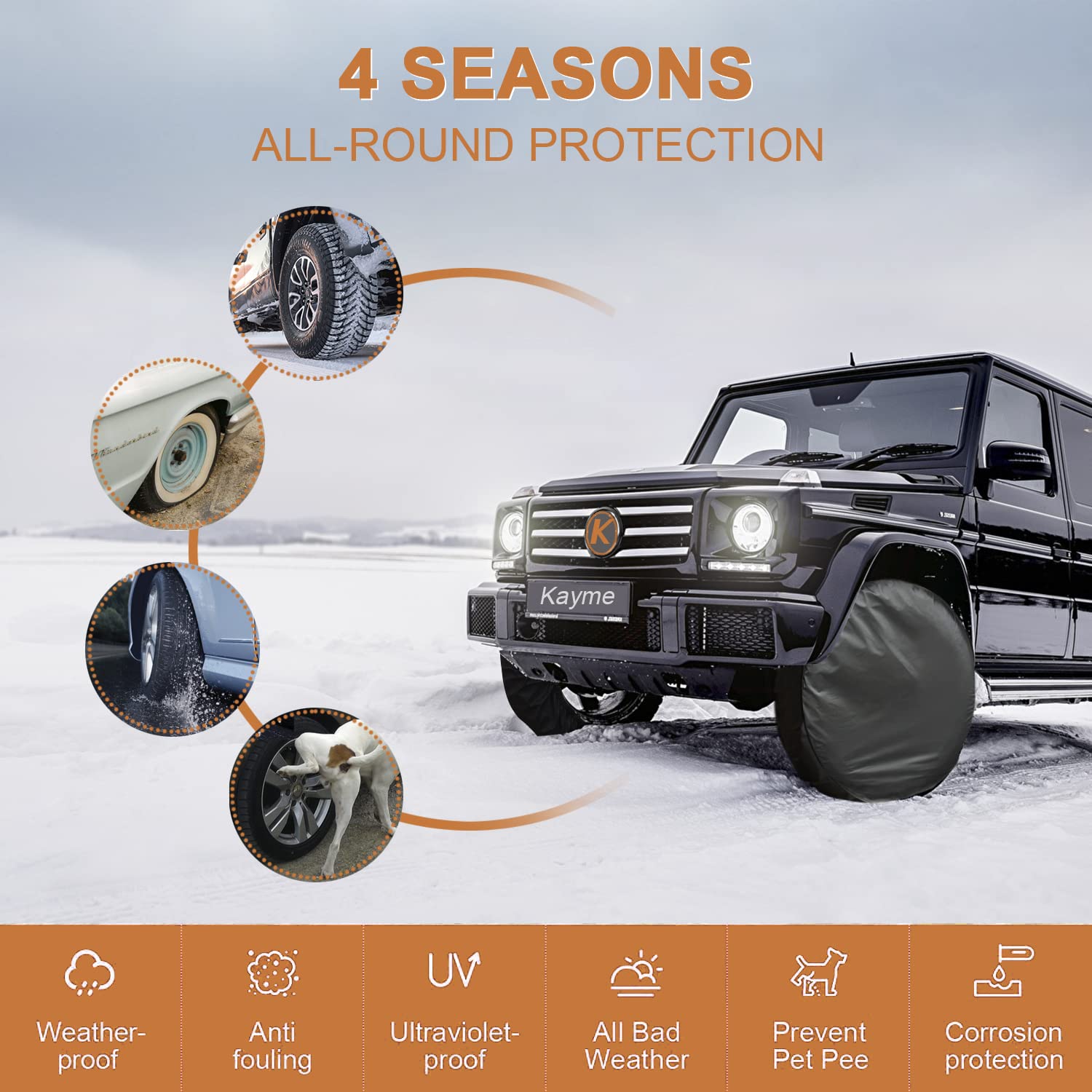 Kayme Rv Tire Covers 4 Pack, Travel Trailer Camper Truck Suv Motorhome Sun Rain Snow Protector, Waterproof Wheel Cover, Fit 33-3
