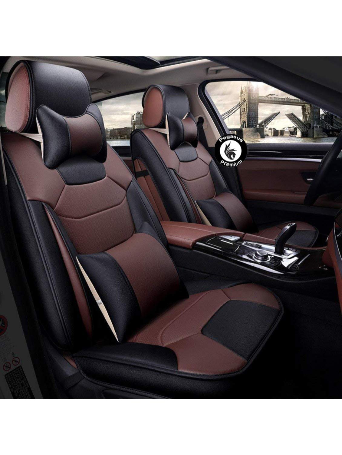 PegasusPremium Pu Leatherette Car Seat Cover for Tata Safari (DarkTanBlack)
