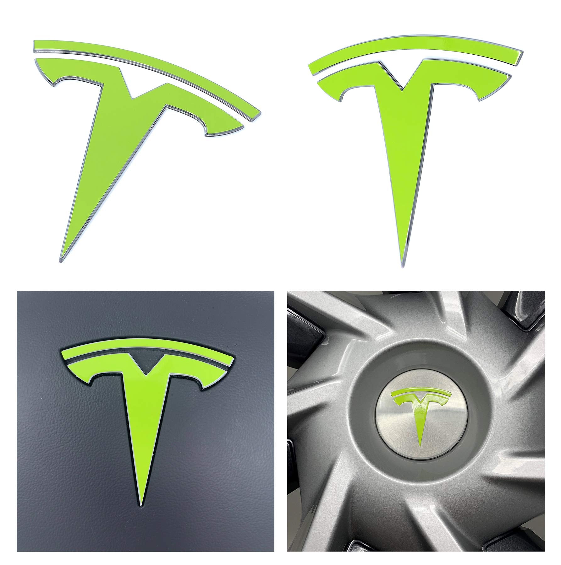 Logo Decal Wrap For Tesla Model Y, 11-Pc Set (Gloss Lime Green)