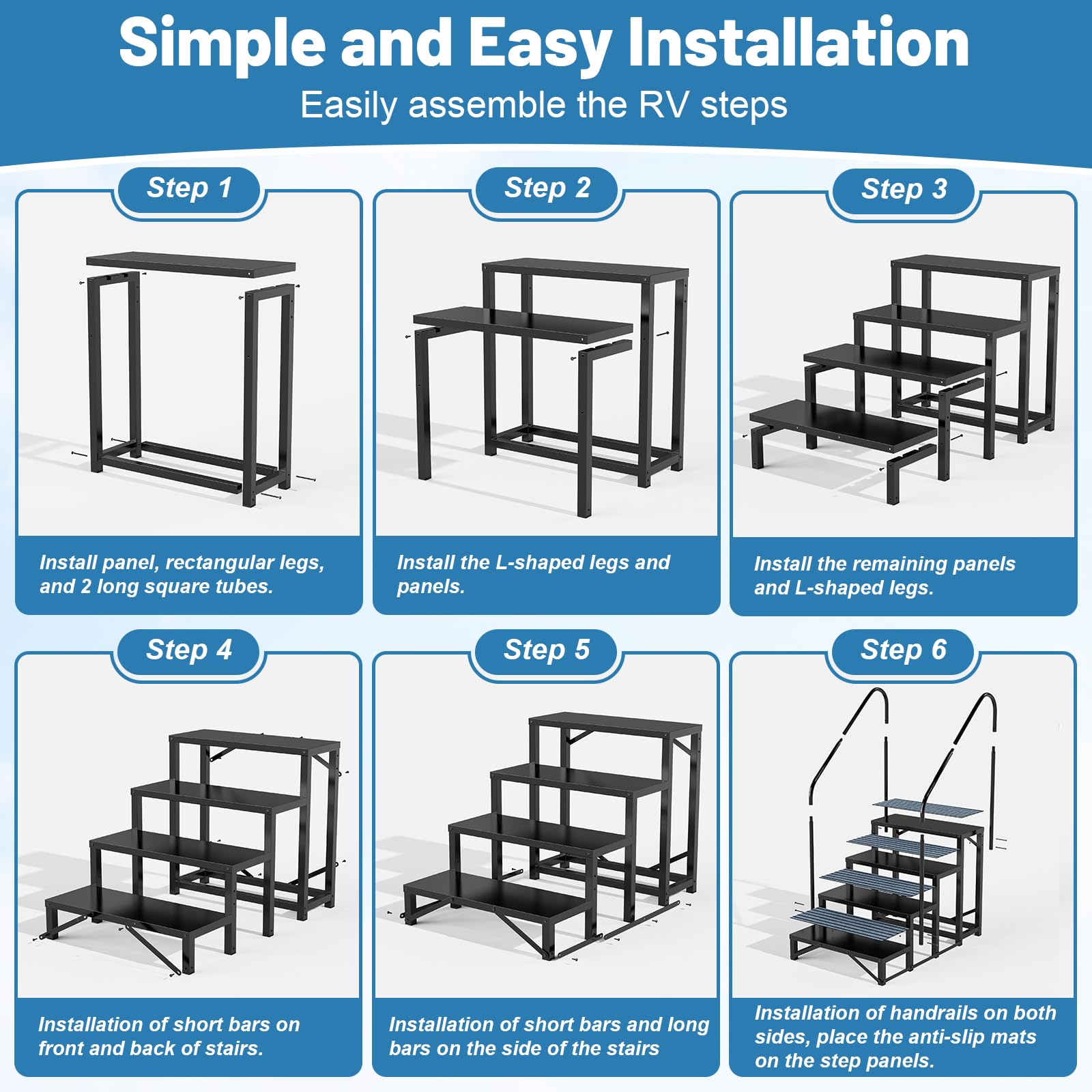 Rv Steps with Handrail 4 Step,Hot Tub Steps with Anti-Slip Mats,Heavy Duty Metal Mobile Home Stairs,Camper Steps for Travel Trai