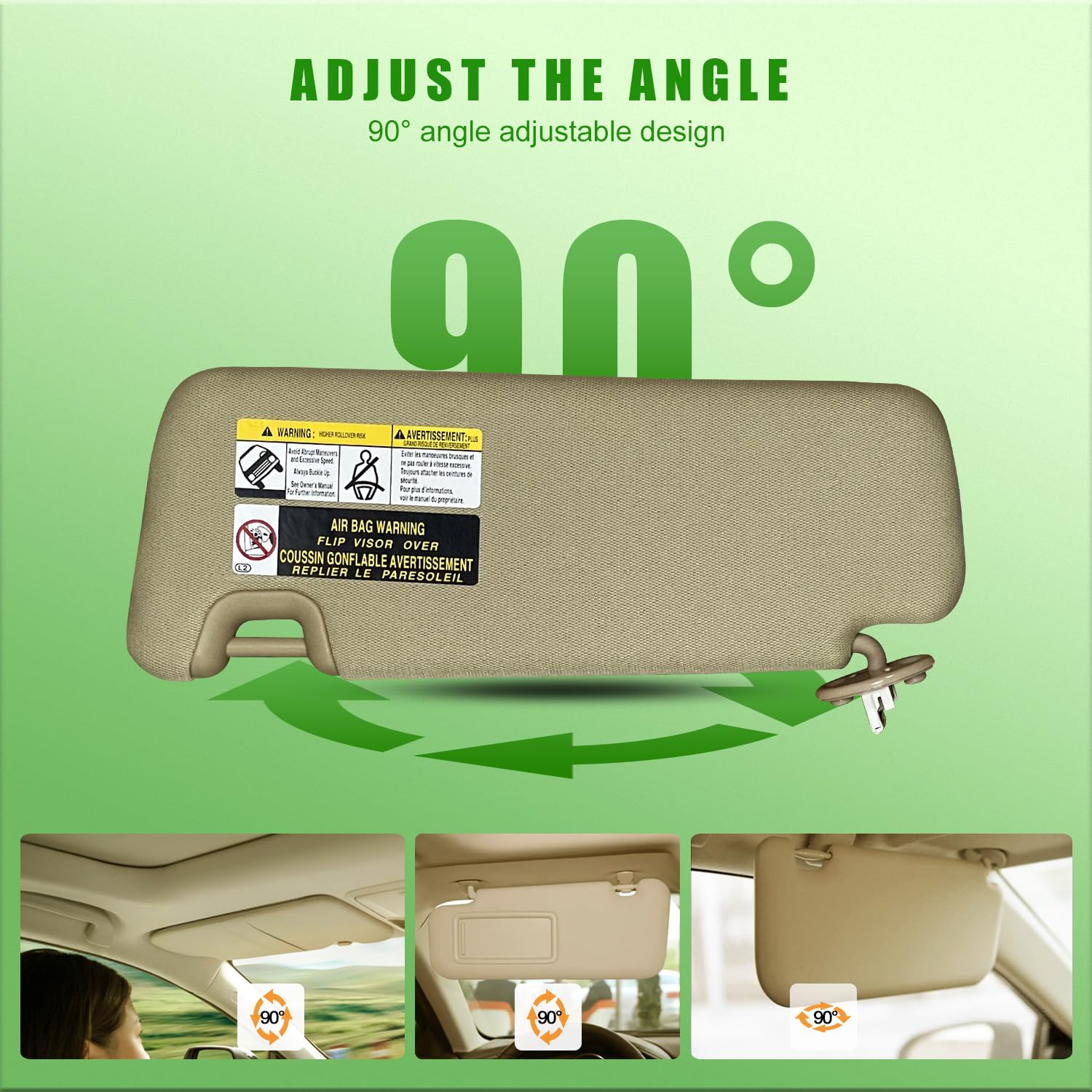 Right Passenger Side Sun Visor for Toyota Highlander 2014 2015 2016 2017 2018 2019 Grey with Light Replace # 74310-0E072-B0 (Bei