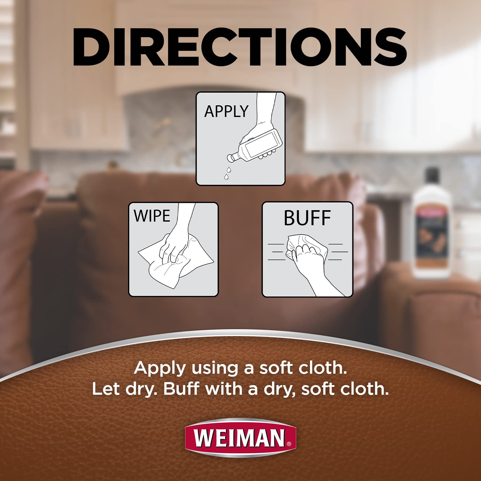 Weiman 3 In 1 Deep Leather Conditioner Cream (Microfiber Cloth) - Restores Leather Surfaces - Use On Leather Furniture, Car Seat