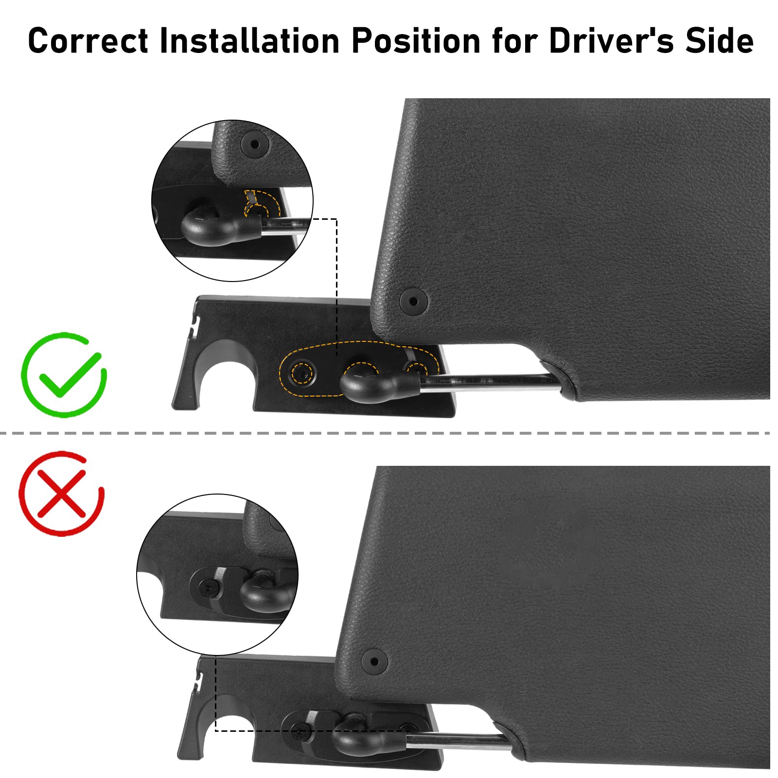 Kaishengyuan Aluminum Alloy Sun Visor Repair Kit, Heavy Duty Mounting Clips for Jeep Wrangler JK 2018-2023, Gladiator 2020-2023, Black, Large