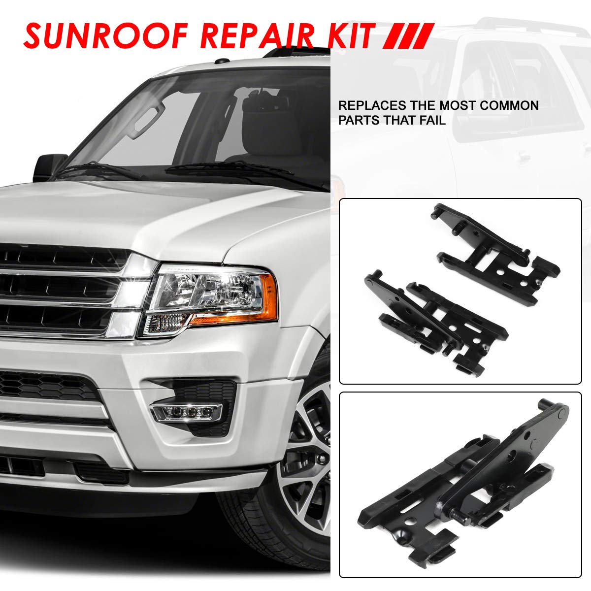 Auto Dynasty Sunroof Track Repair Kit for Ford F-150 F-250 F-350 F-450 Expedition, ABS Plastic/Steel, Black, 2000-2017