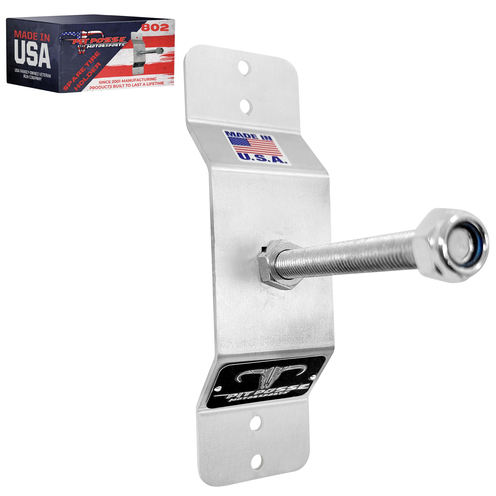 Pit Posse 802 Spare Tire Carrier Wall Mount Bracket for Enclosed Trailer - Made in USA - Wheel Mounted Aluminum Holder Rack Univ