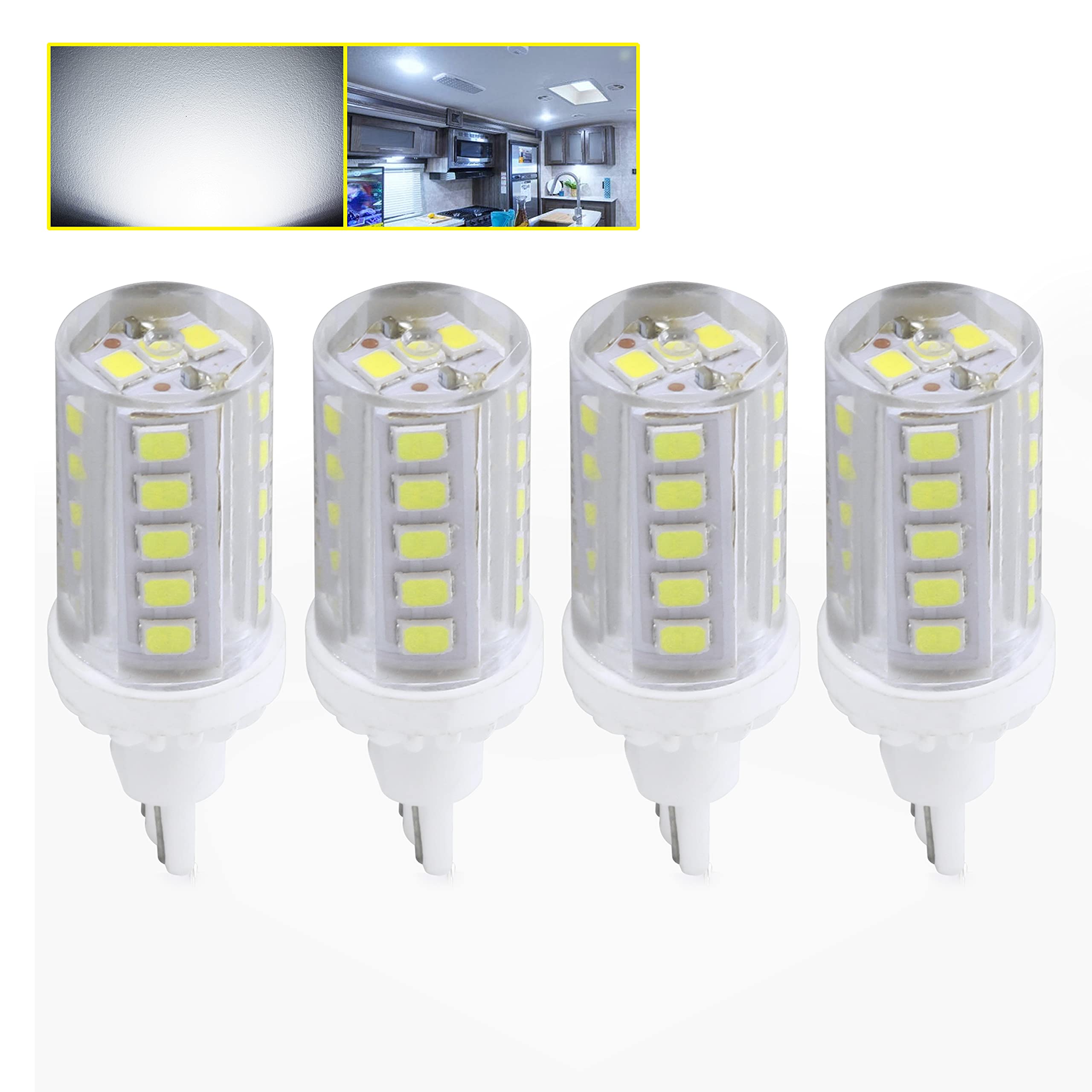 Leisure LED 4 Pack RV LED Light Bulbs 450LM Cool White 6500K T10 921 922 912 33SMD LED Replacement Light Bulbs for RV Indoor Lig