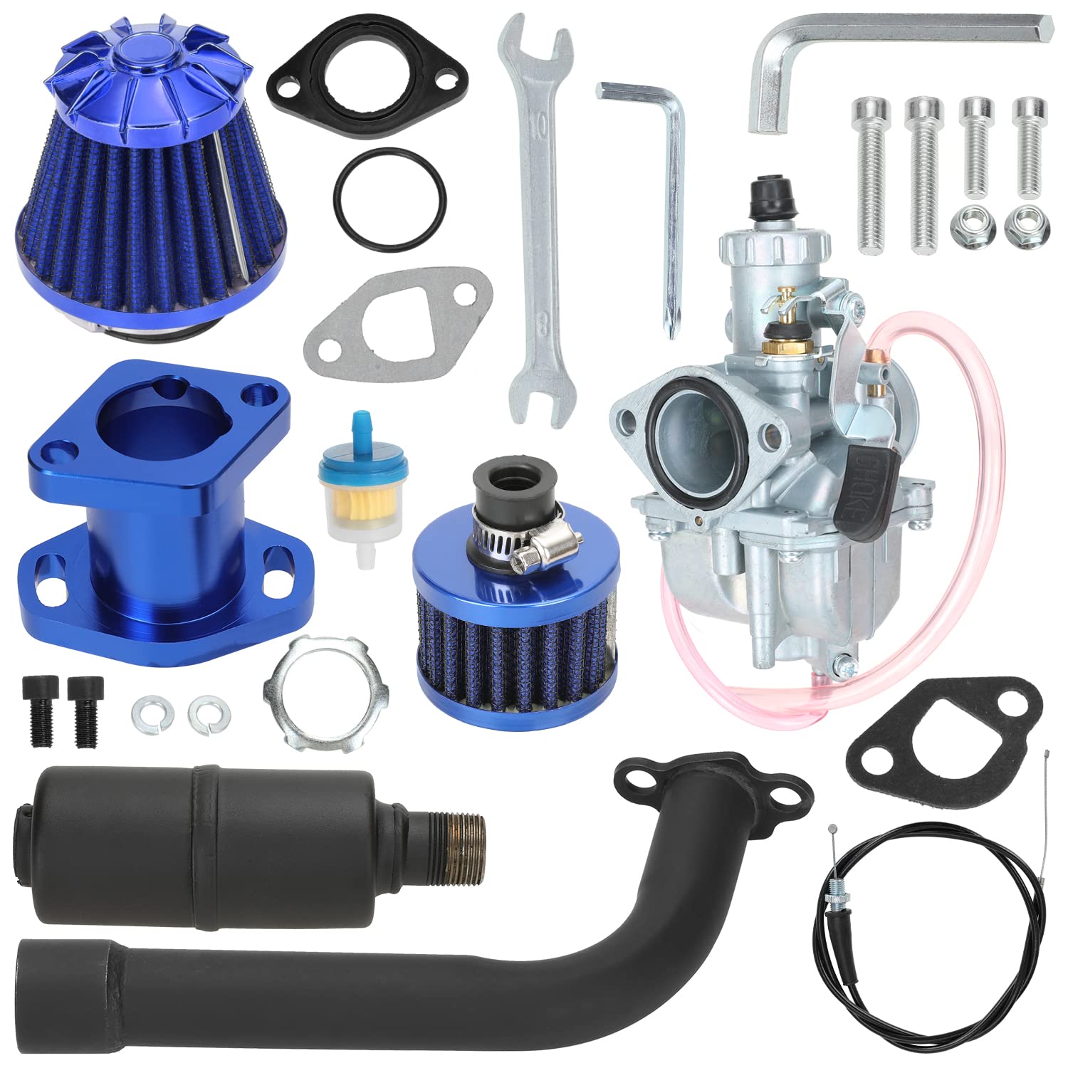 Yoxufa Vm22 Carburetor Exhaust Header Muffler Stage 1 Performance Kit For Predator 212Cc 196Cc 200Cc Coleman Ct200U-Ex Bt200X Ba