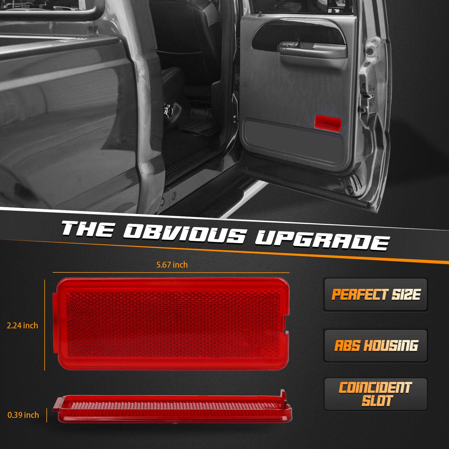 HERCOO Premium Interior Door Reflectors Red Front & Rear Reflector Light Cover Compatible with Ford Excursion 2000-2005, F250 F3