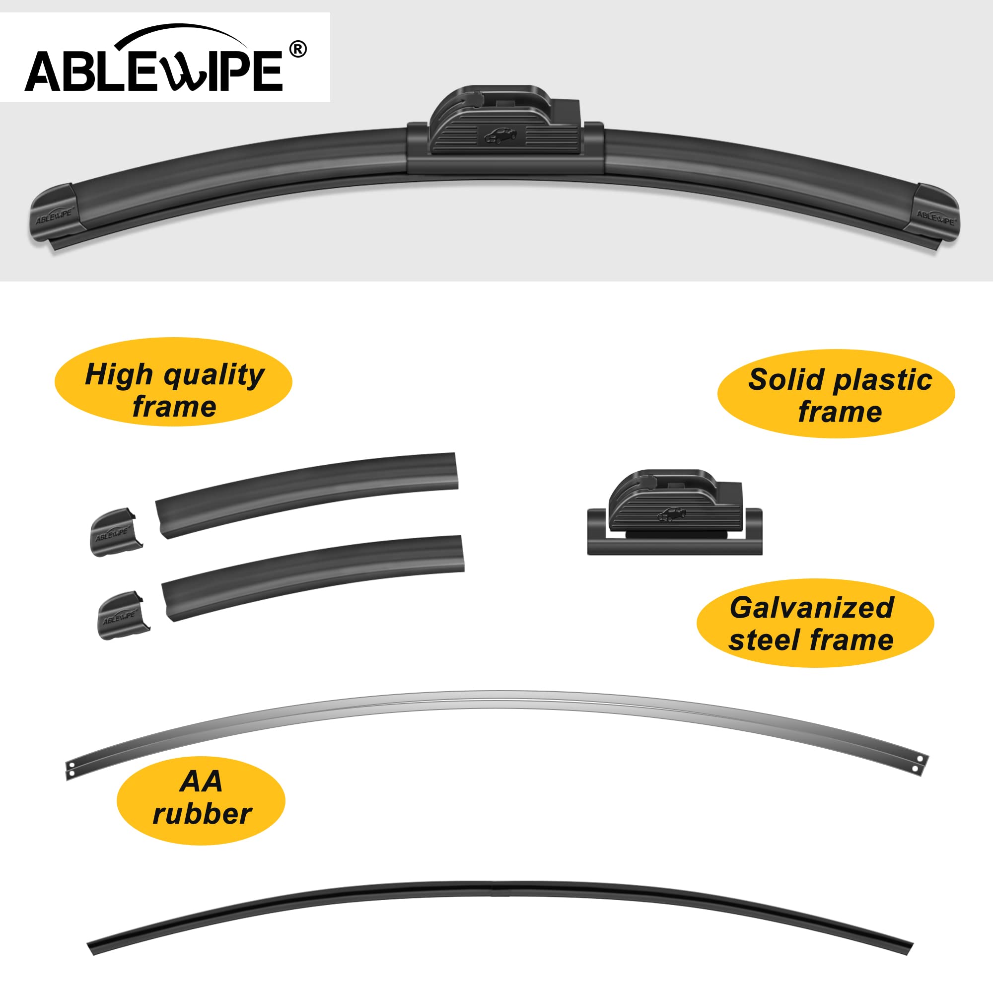 Ablewipe Windshield Wiper Baldes, 24 Front Window Wiper Blades Model: 18O13B (1 Piece)