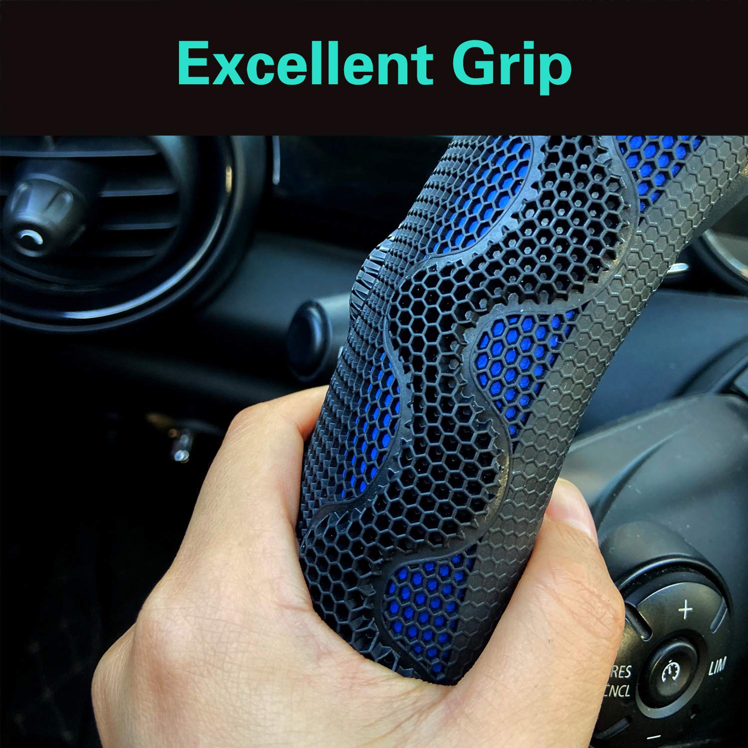 Pinctrot D Shaped 14.5-15 Inch Steering Wheel Cover Great Grip With 3D Honeycomb Anti-Slip Design, Flat Bottom 14.5-15 Inch (Blu