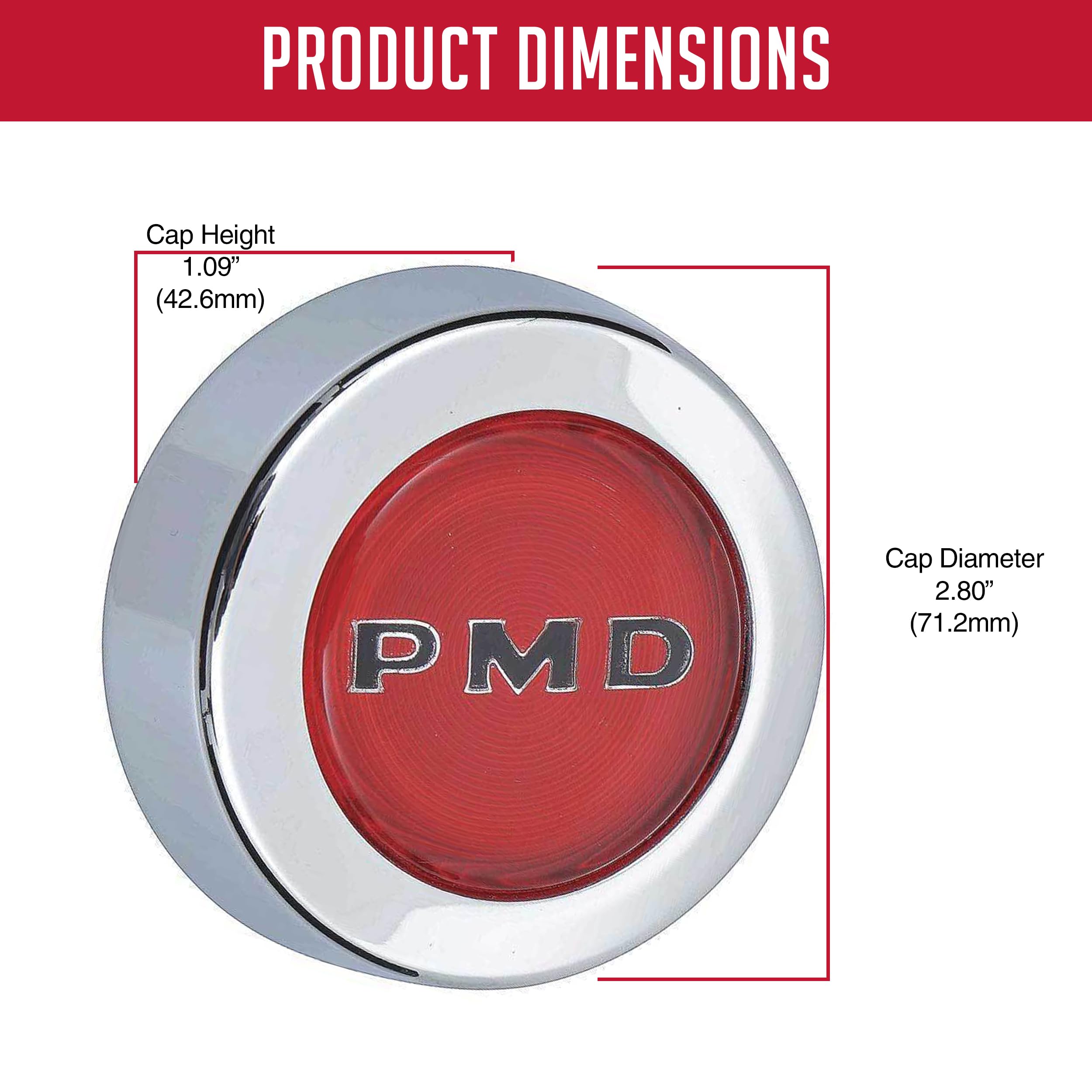 Wheel Accessories Parts Red Aluminum Alloy Center Cap 2.80" Fits Pontiac 1967-73 Models - GTO, Firebird, Grand Prix, Ventura