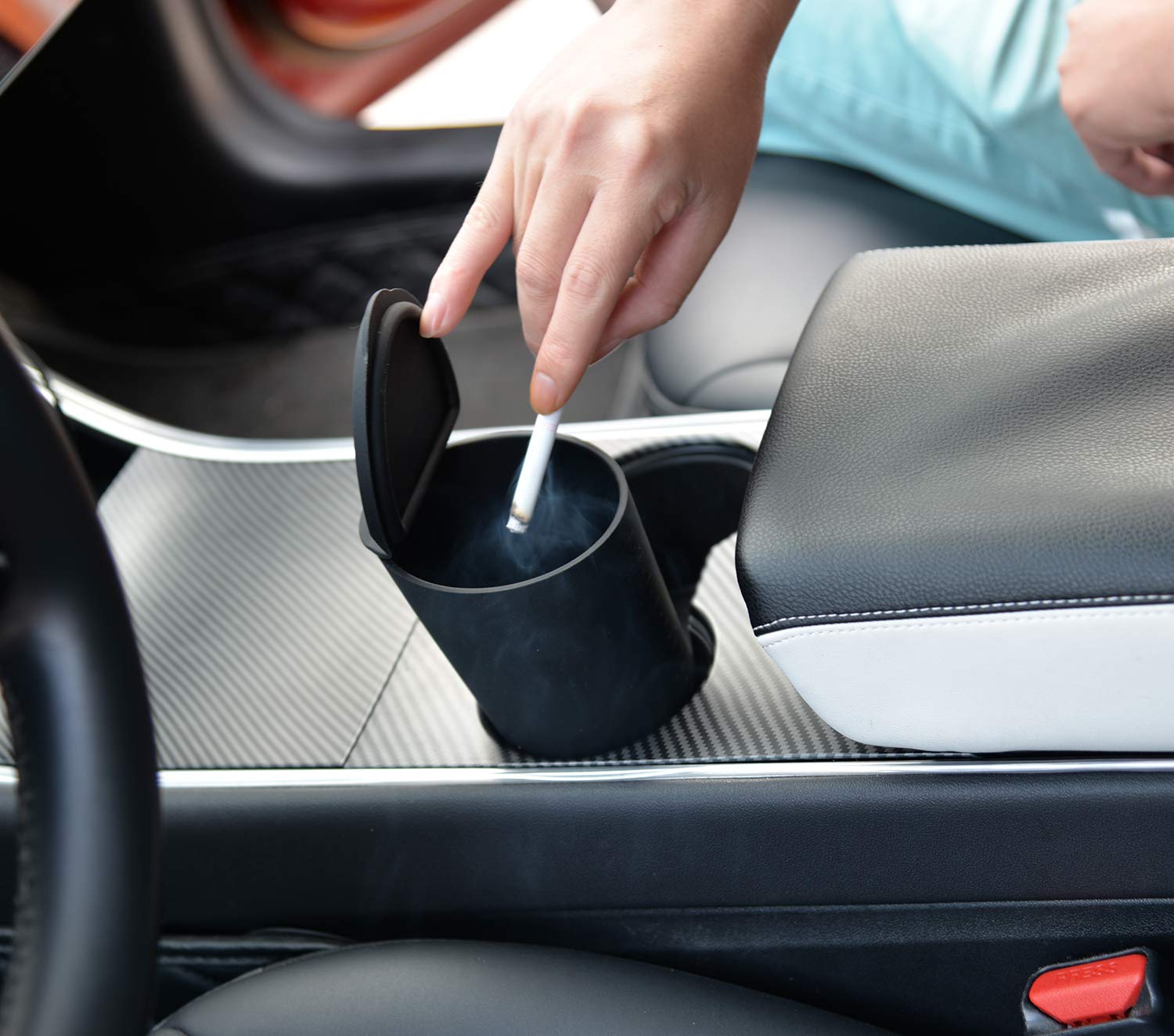 Thinsgo Car Silicone Trash Can With Lid Car Cup Holder Trash Bin Auto Vehicle Car Garbage Can Bin Use In Auto Home Office (Black)