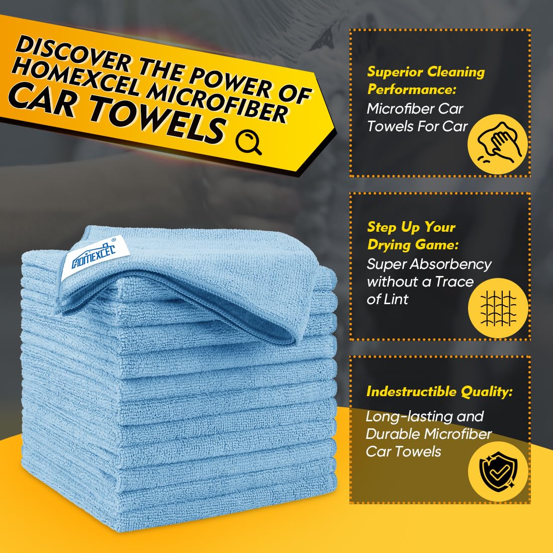 Homexcel Blue Microfiber Cleaning Cloth 150 Pack, 12.5 X 12.5 Inch Microfiber Towels For Cars, Ultra Absorbent Car Washing Cloth