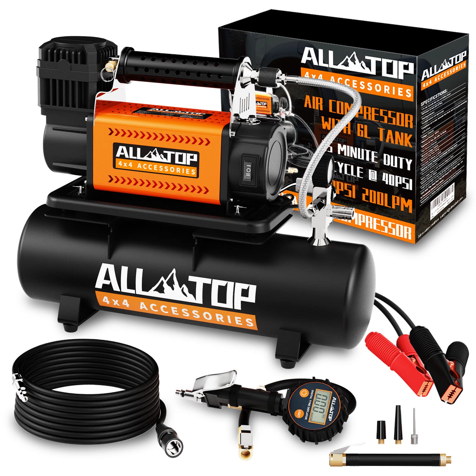 ALL-TOP Air Compressor with 6L Tank Kit,12V Portable Inflator & Oil-Free Steel Tank 6-Liter, Offroad Air Compressor for Truck Ti