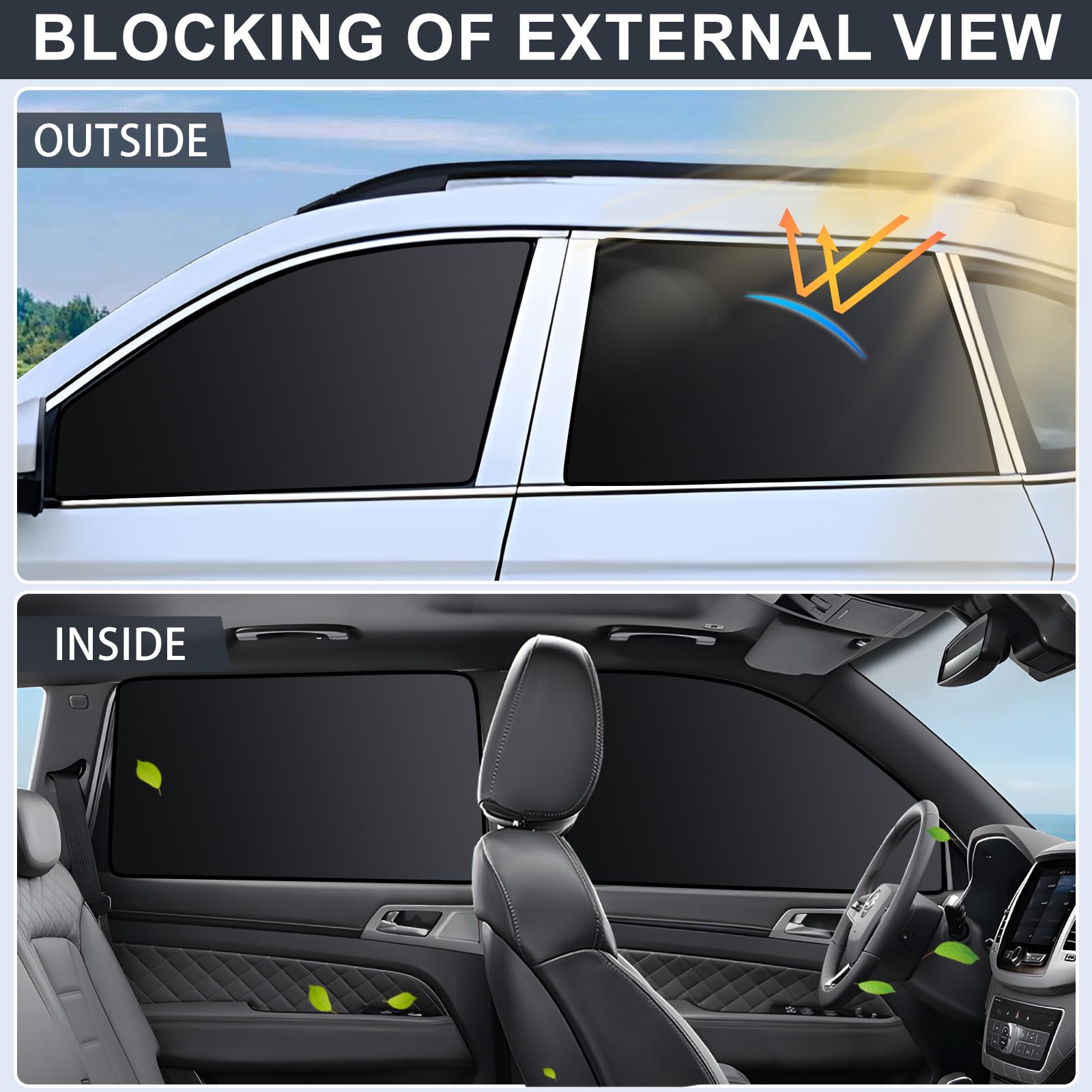 ZATOOTO Car Window Shades - 4 Pack UV Blocking Blackout Curtains for Privacy, Napping, Travel - Universal Fit, Model PHHJ-Ola-4pcs