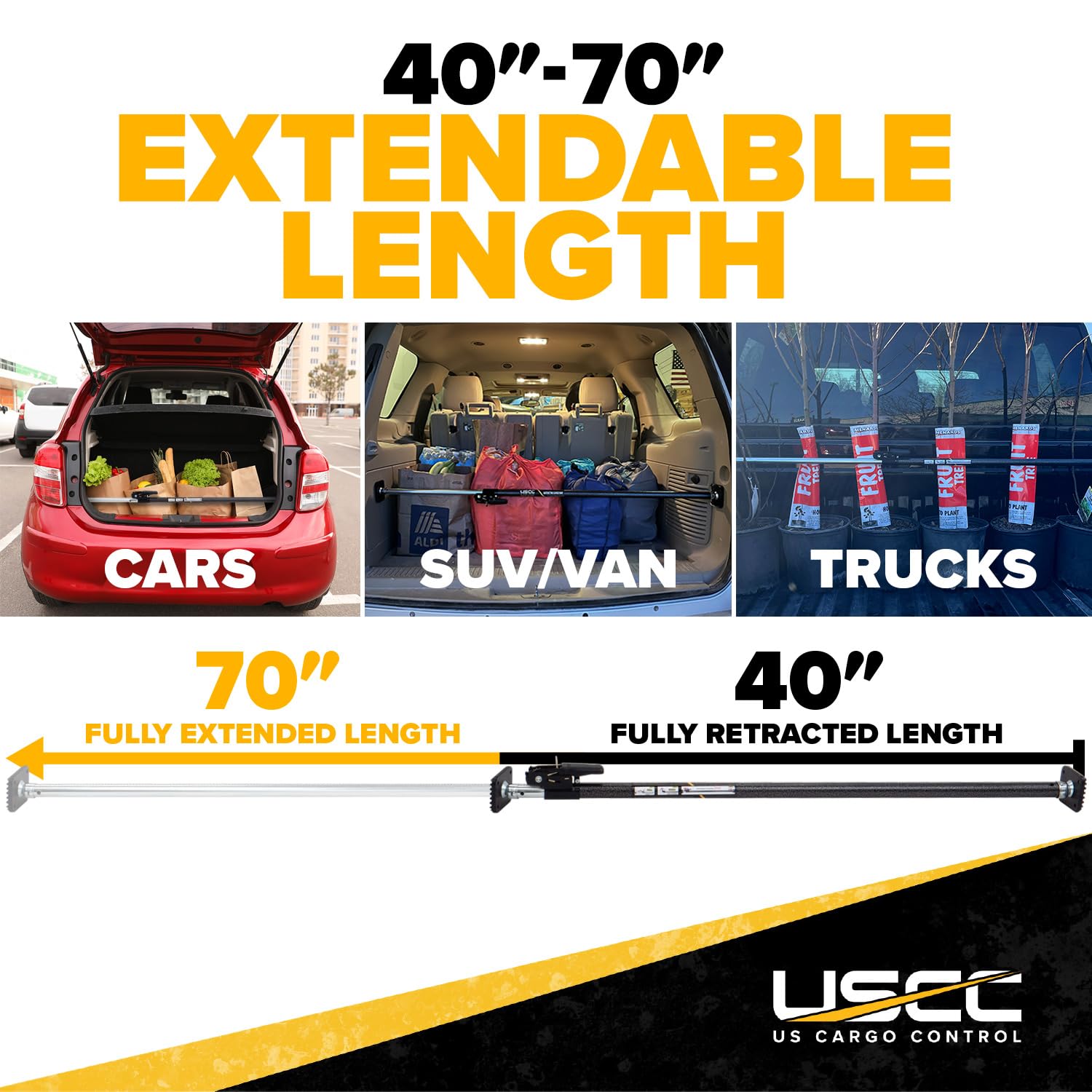 Us Cargo Control Ratcheting Cargo Bar For Small Cargo Bar Needs - Extends From 40 Inches To 70 Inches - Great For Use In Pickup