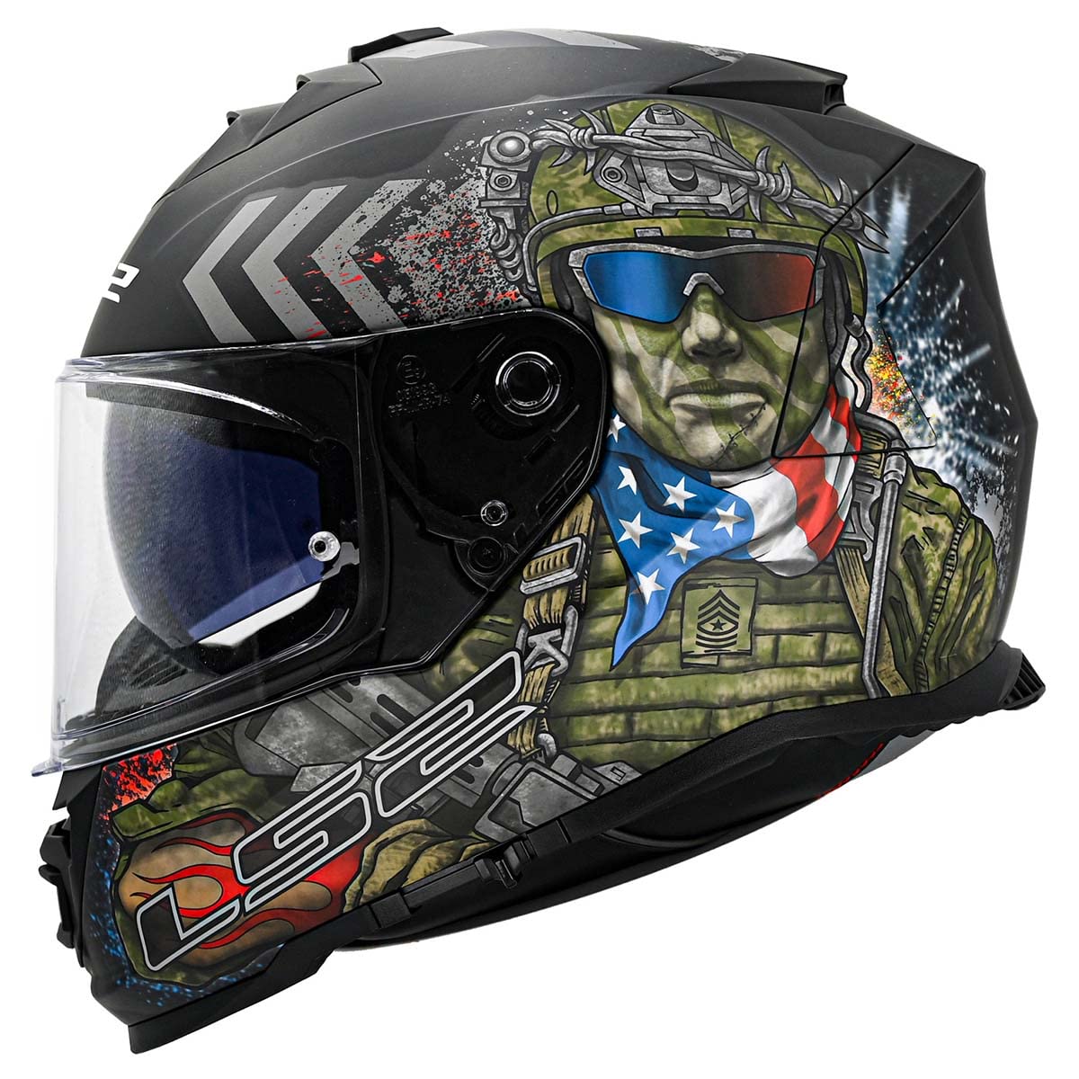 Ls2 Helmets Assault Full Face Motorcycle Helmet W/Sunshield (Commando Black Camo - Medium)